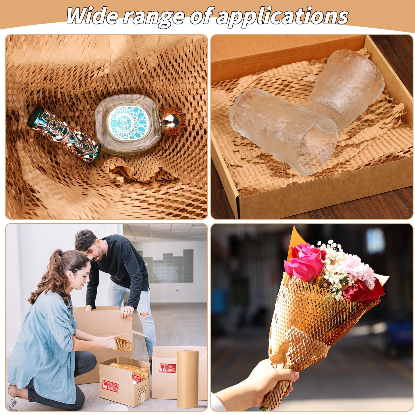 Honeycomb Packing Paper 16" x 400', Bubble Cushioning Wrap for Packing/Shipping/Moving, Eco-Friendly Bubble Packing Paper Wrapping for Fragile Items,Electronics and Bouquet Packaged