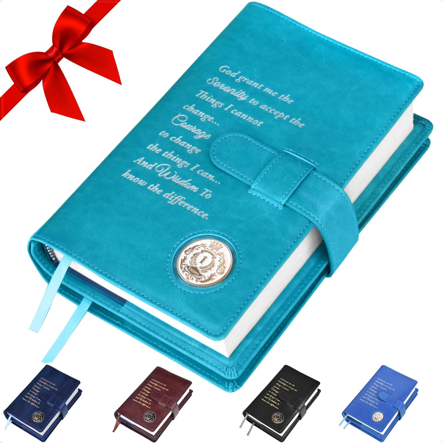 Galileo® Double AA Big Book Cover & 12 Steps & 12 Traditions | AA Gift | Alcoholics Anonymous (Serenity Prayer/Coin Pocket/Ocean Turquoise)