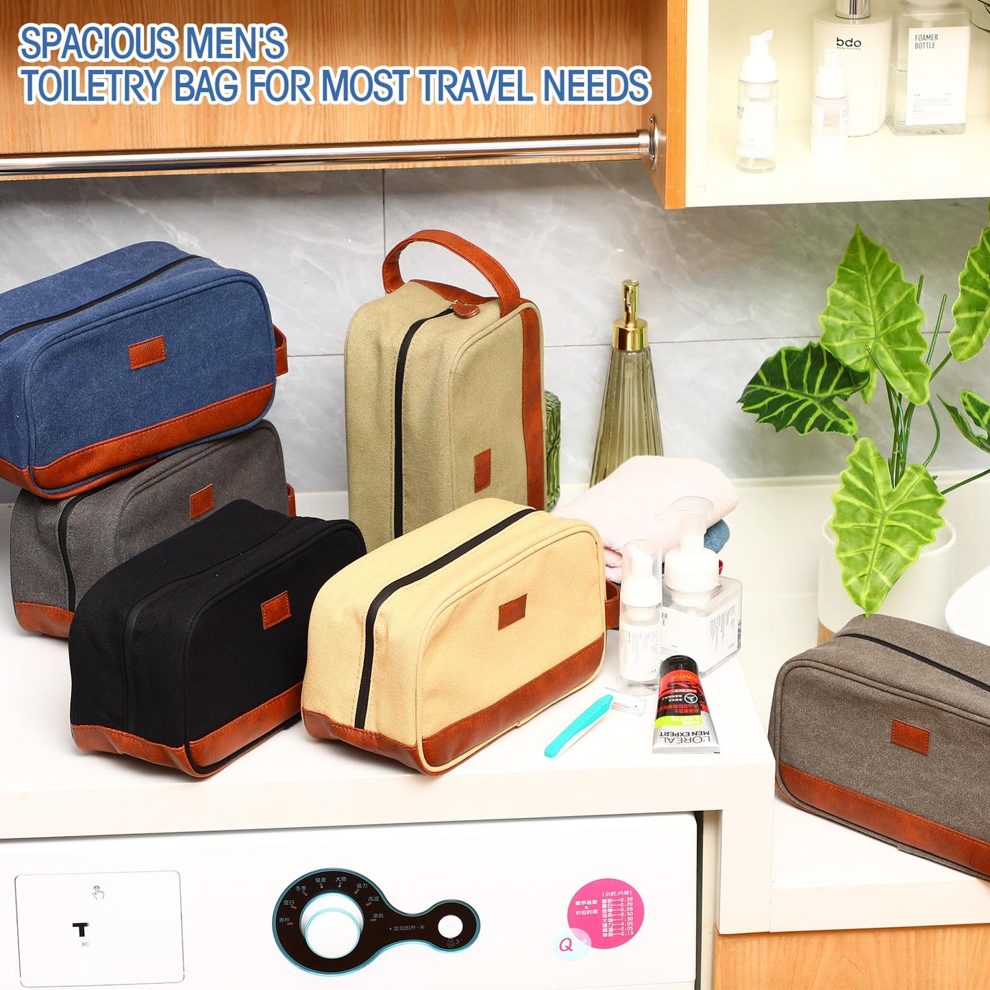 Paterr 6 Pcs Men's Toiletry Bags for Traveling Men's Shaving Bag for Toiletries Wedding Groomsmen Gifts Canvas and Leather Bathroom Bag for Men Gifts for Christmas Wedding Party Favors