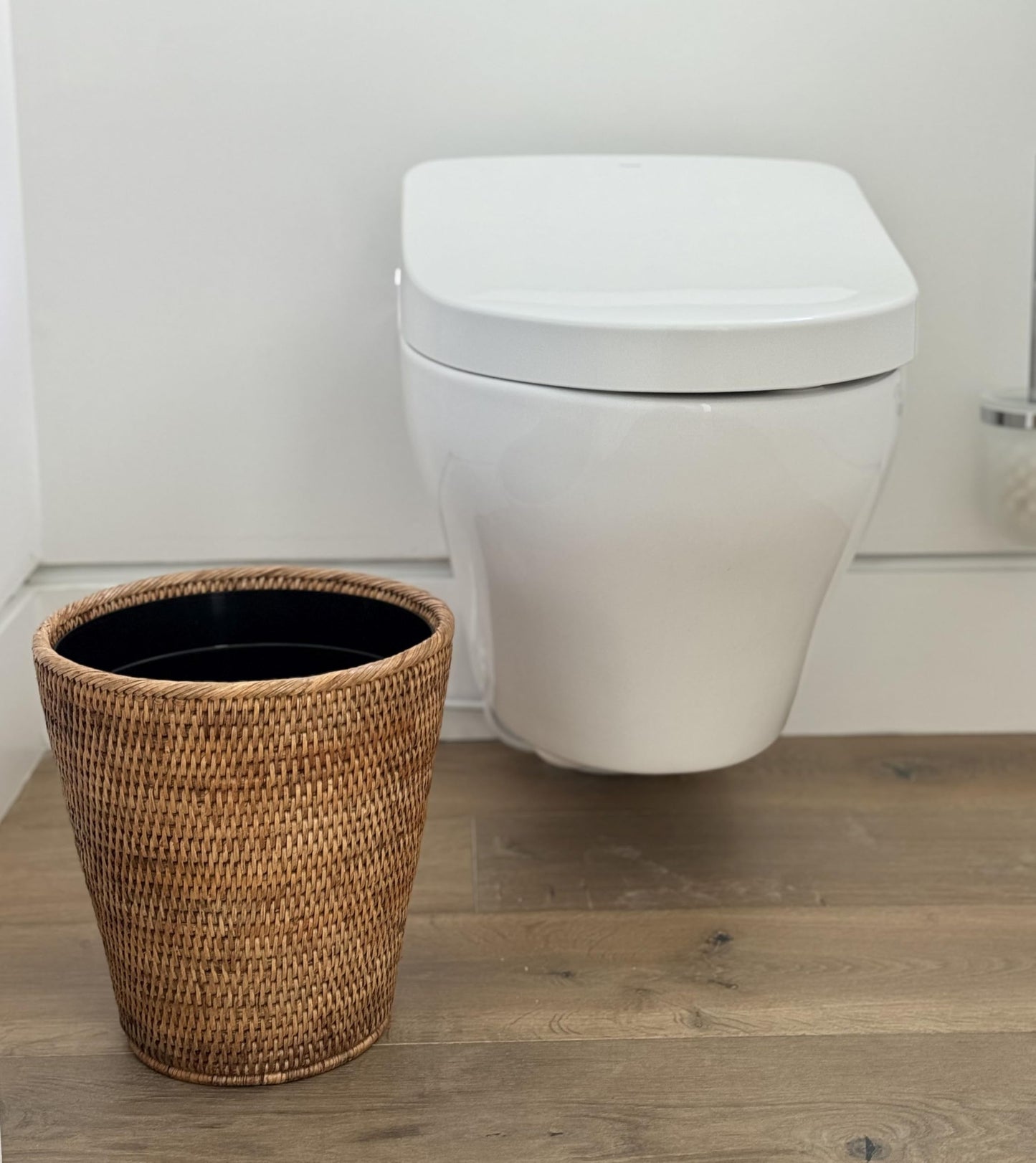 Mekomy KOUBOO La Jolla Rattan Wastebasket with Plastic Insert, Handmade, Trash Can, Small Wastebasket, Bedroom, Bathroom, Vanity, RV, Dorm, Honey Brown