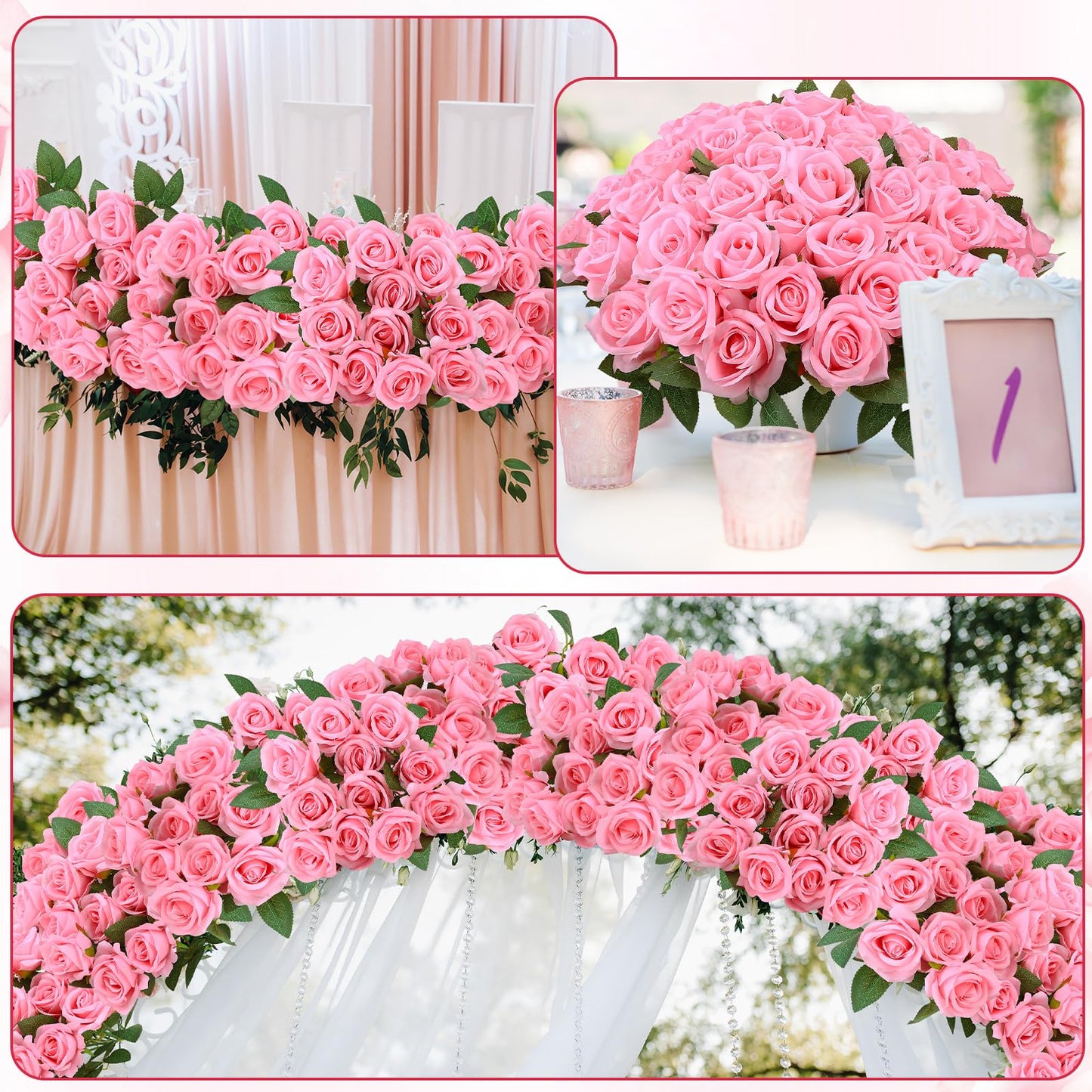 Ovveroche 80 Pcs Roses Artificial Flowers, Silk Pink Artificial Flowers Petals Long Stem Roses for Wedding Bouquet Home Party Decor