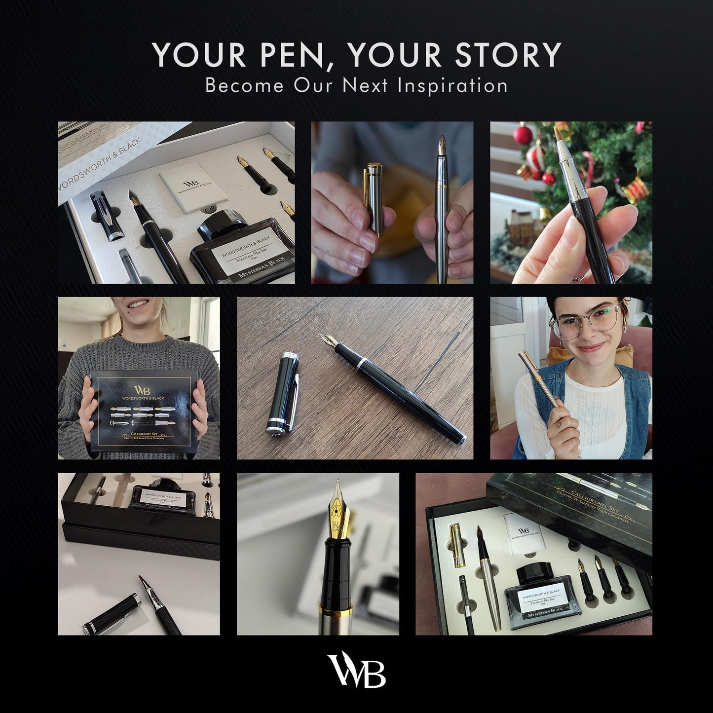 Wordsworth & Black Fountain Pen Gift Set, Includes Ink Bottle, 6 Ink Cartridges & A Refill Converter, 4 Replacement Nibs, Premium Package, Journaling, Calligraphy, Smooth Writing Pens [Black Chrome]