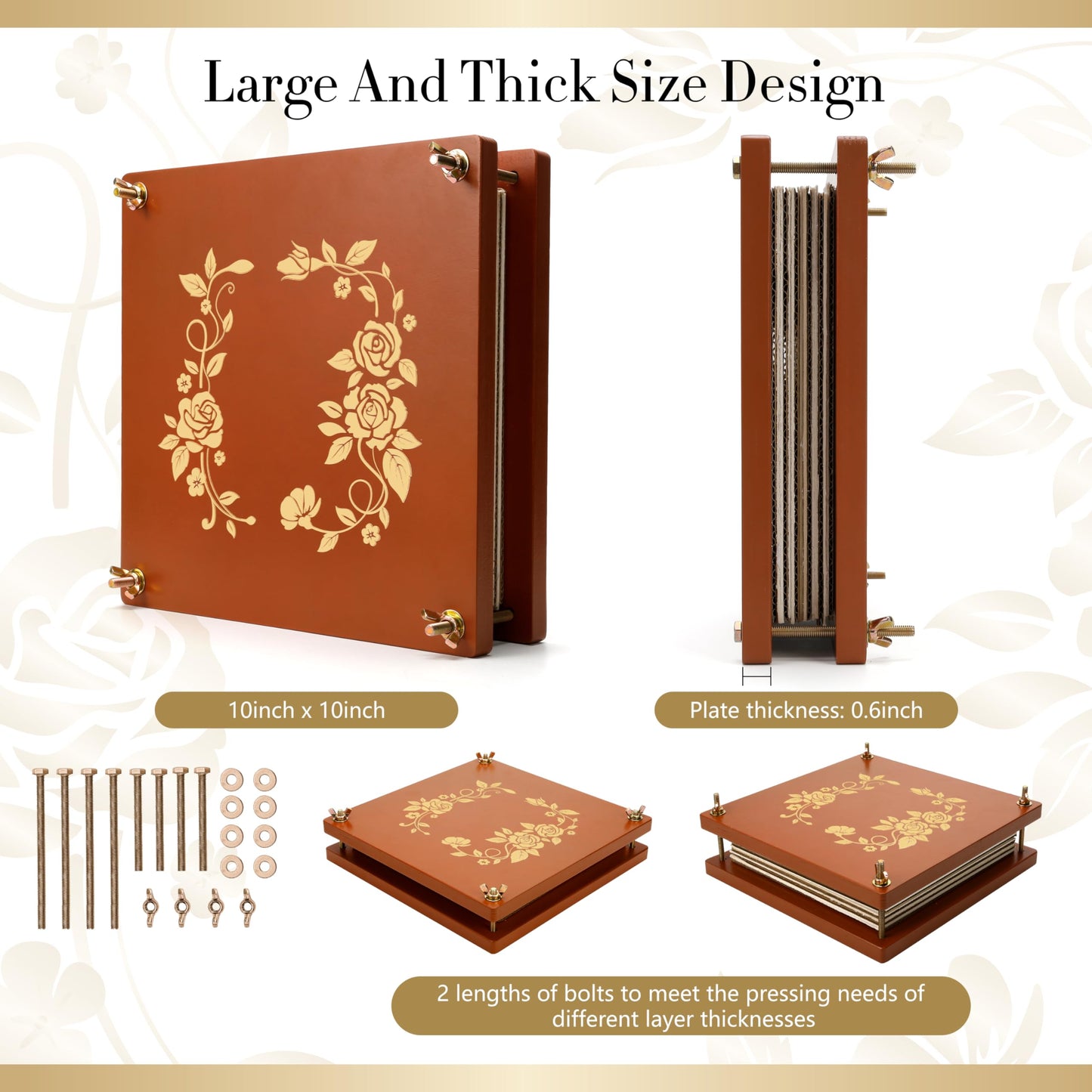 Aboofx Extra Large Wooden Flower Press Kit with Carrying Bag, 10 Layers 10" x 10" Flower Pressing Kit DIY Arts and Craft Kit for Adults, DIY Pressed Flower Plant Preservation Kit Gift