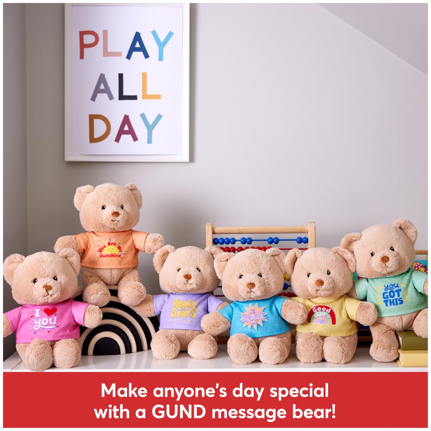 GUND “I Love You” Sustainable Message Bear with Pink T-Shirt, Teddy Bear Made from 100% Recycled Materials for Ages 1 and Up, Tan, 12”