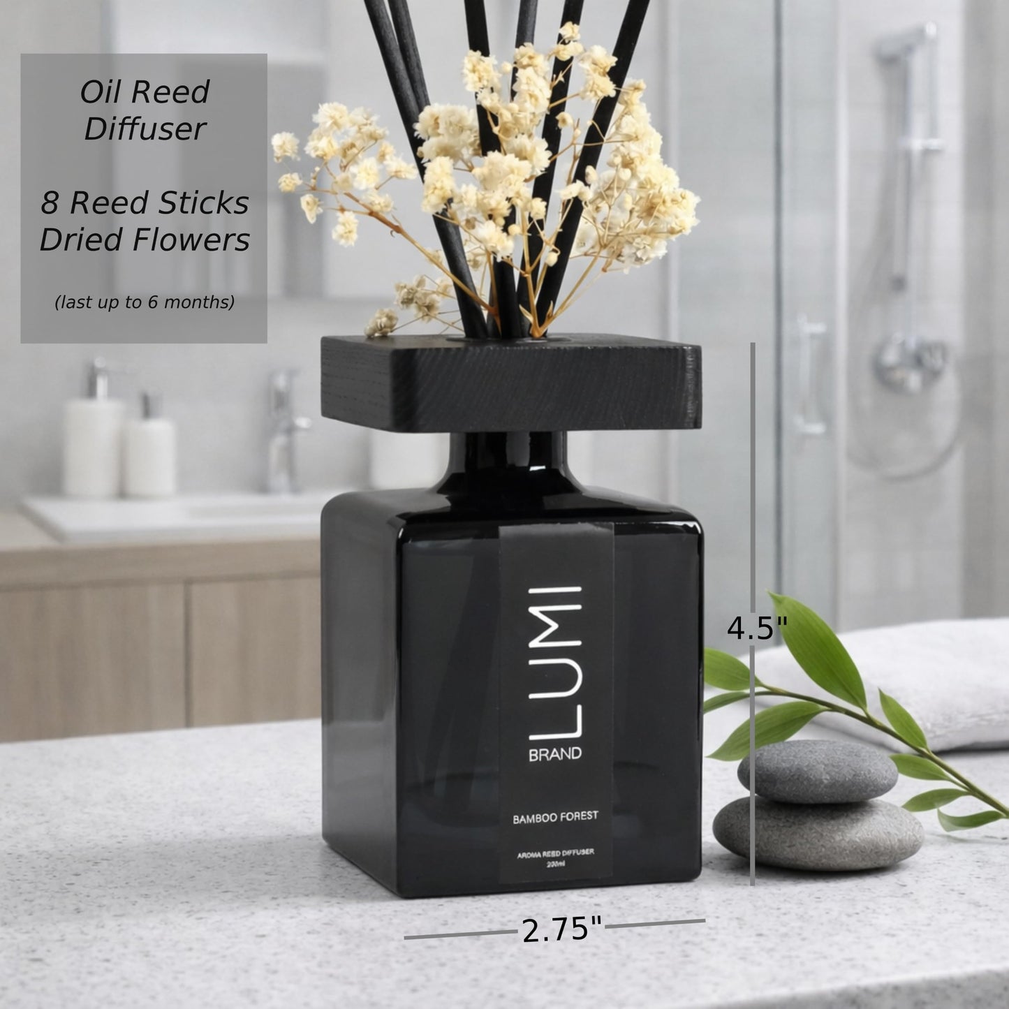 Luxury Aroma Gift Set | Bamboo Forest - Reed Diffuser (200ml), Wood Wick Soy Candle (200g), Room Spray (50ml) | Includes Dried Flowers & 8 Reeds | Luxurious Home Fragrance for Home Décor & Gifts