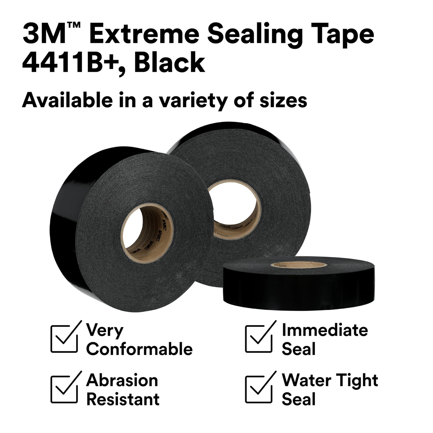 3M Black Extreme Sealing Tape 4411B+ - 2 in x 36 yd, 1 Roll - High Performance, Waterproof, Durable, Single-Sided Acrylic Adhesive for Metal, Plastic, Seams, Joints, Gaps, Weather-Resistant