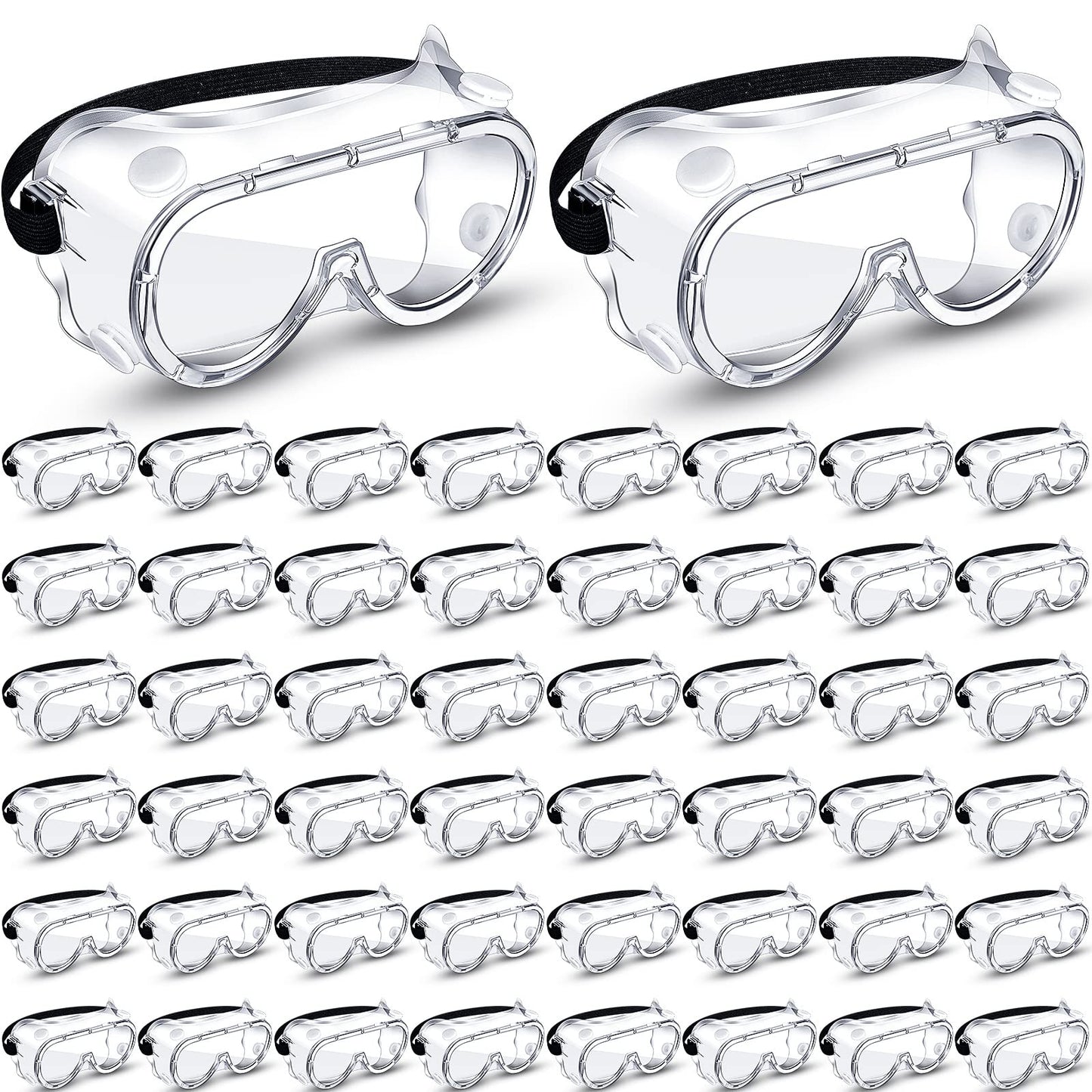 Macarrie 50 Pcs Anti-Fog Safety Goggles Bulk Anti Scratch Lab Goggles Over Glasses for Men Women Nurse Medical Chemistry Work(Black)
