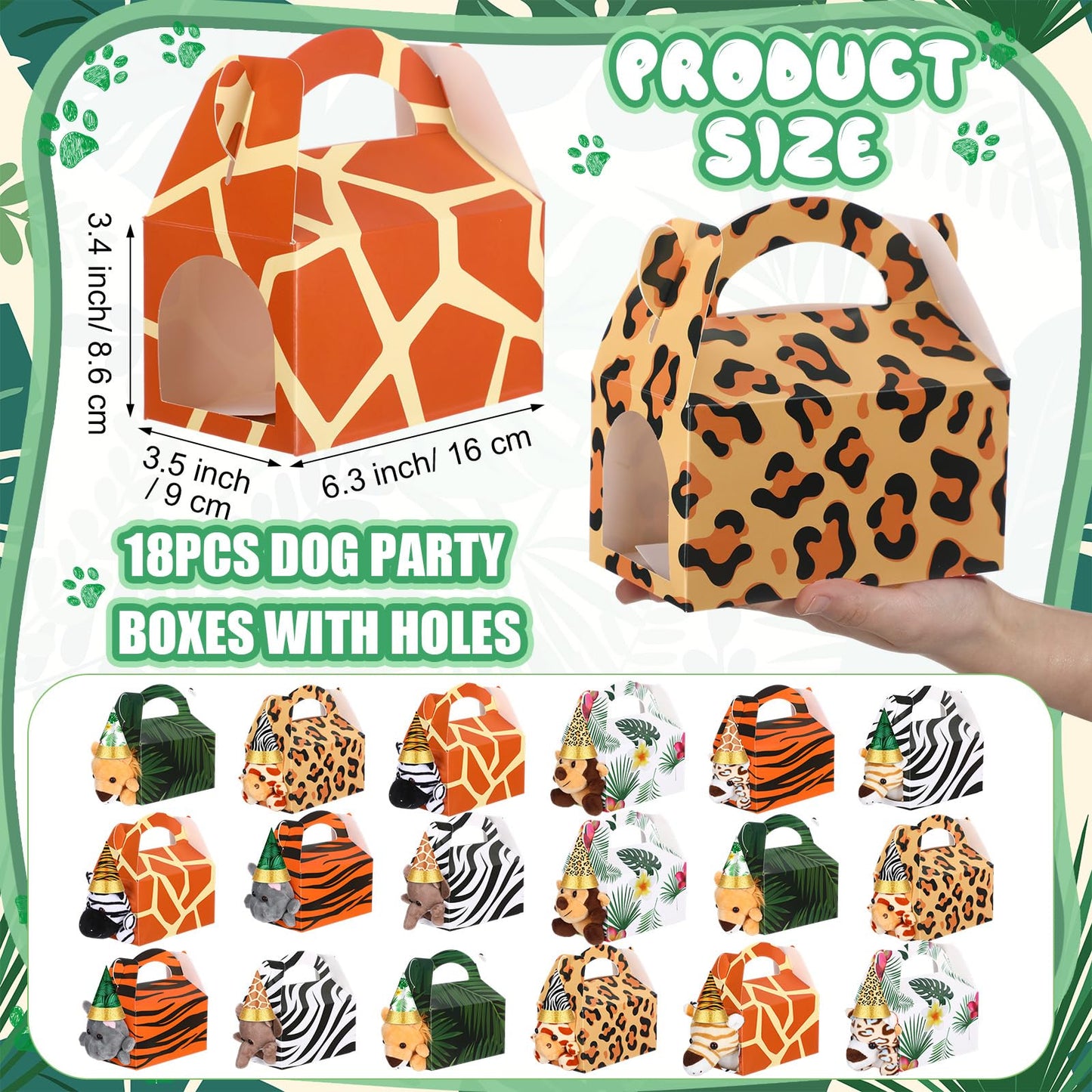VioraWhite 18 Sets Adopt a Jungle Animal Supplies Include 18 Mini Jungle Stuffed Animal 18 Mini Party Hats 18 Adoption Certificate 18 Kraft Boxes for Safari Themed Birthday Party Gifts