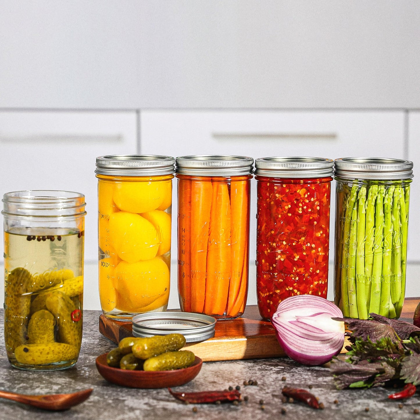 24 oz Wide Mouth Mason Jars - Canning Jars with Metal Airtight Lids and Bands, 24 ounce Mason Glass Jars for Fermenting, Pickling, Meal Prep, Overnight Oats, Jam, Jelly, DIY Projects (12 pack)