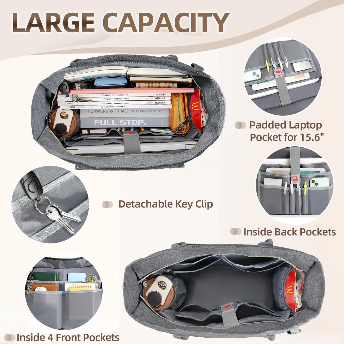 RAINSMORE Laptop Bag for Women 15.6 inch Work Teacher Tote Bag Nurse Bag Professional Laptop Tote Computer Messenger Shoulder Bag Large Handbag Business Office Work Bag Briefcase Grey