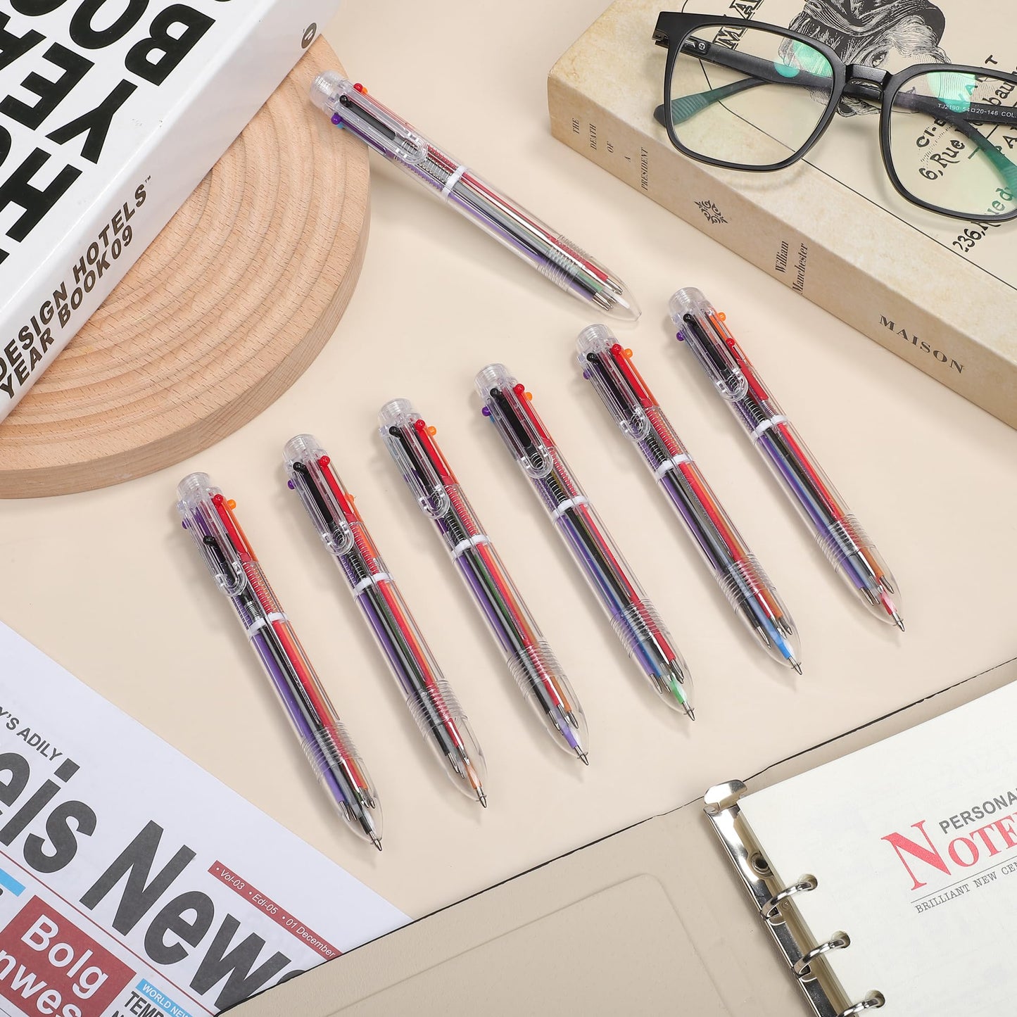 Aodaer 144 Pieces Multicolor Ballpoint Pens 0.5 mm 6 Colors Transparent Barrel Ballpoint Pen 6-in-1 Multicolor Retractable Ballpoint Pens for Office School Supplies Gifts