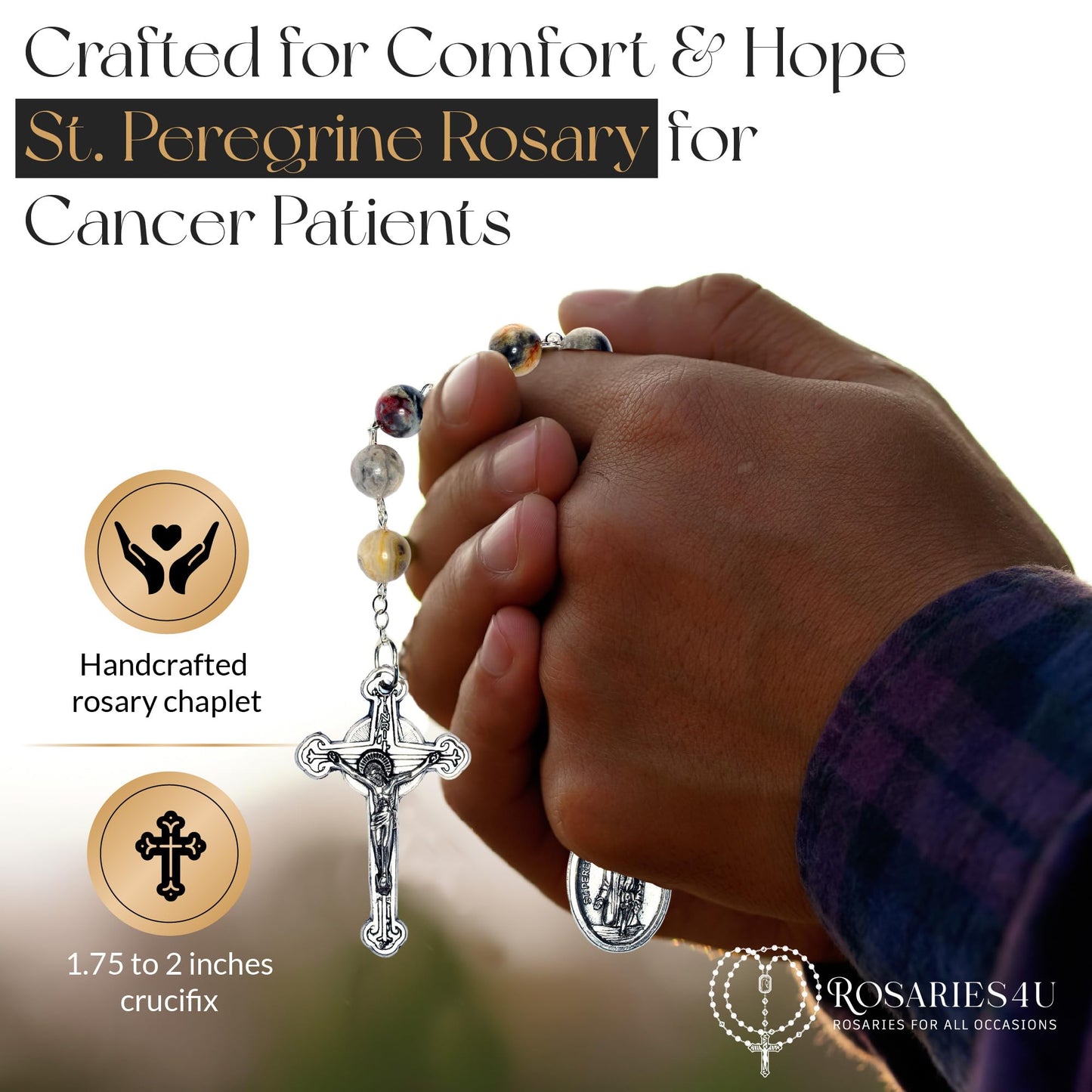 Agate Gemstone St. Peregrine Chaplet (Patron Saint of Cancer Patients and Illness) - Includes Holy Card, How to Pray The Chaplet, Gemstone Meaning (Agate Gemstone)