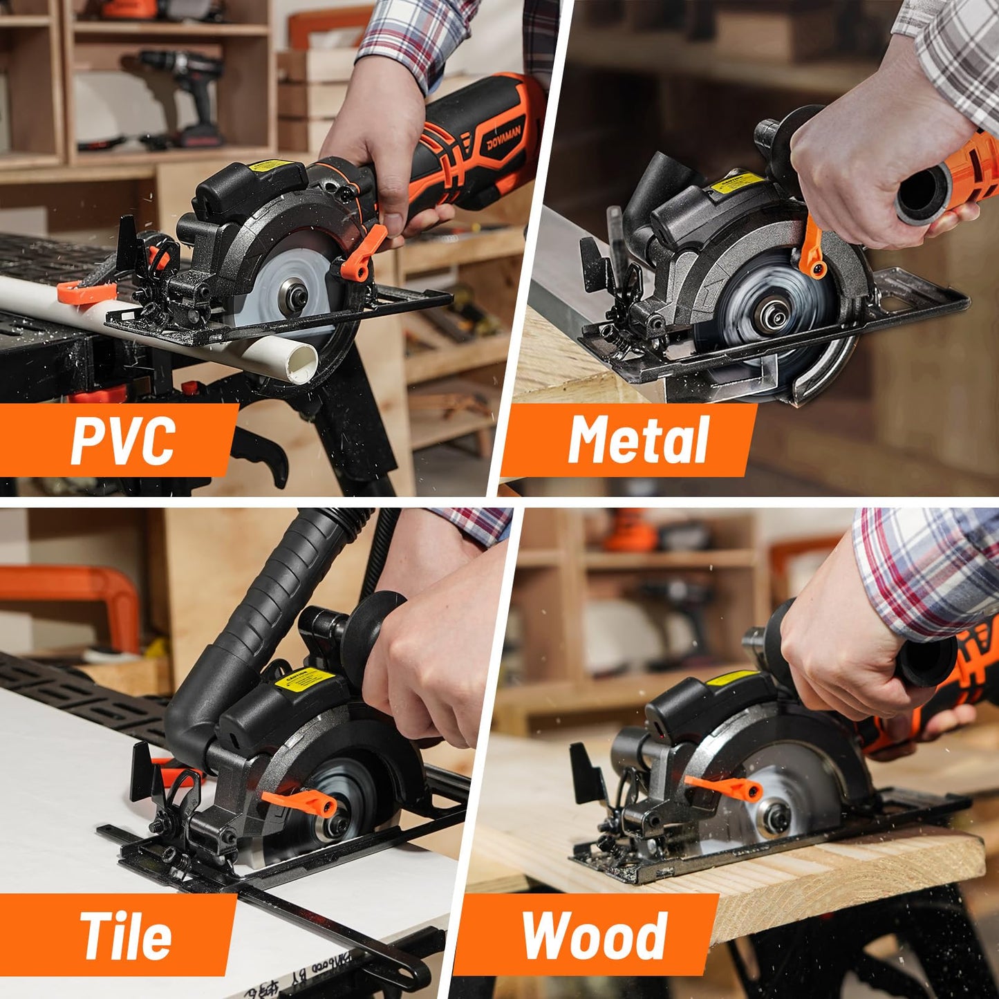DOVAMAN Circular Saw, 5.8A 4-1/2" Circular Saw w/Laser, Metal Auxiliary Handle, 6 Blades (4½", 4¾"), Cutting Depth 1-11/16" (90°), 1-3/8" (45°), Ideal for Wood, Soft Metal, Plastic, Tile - MCS01A