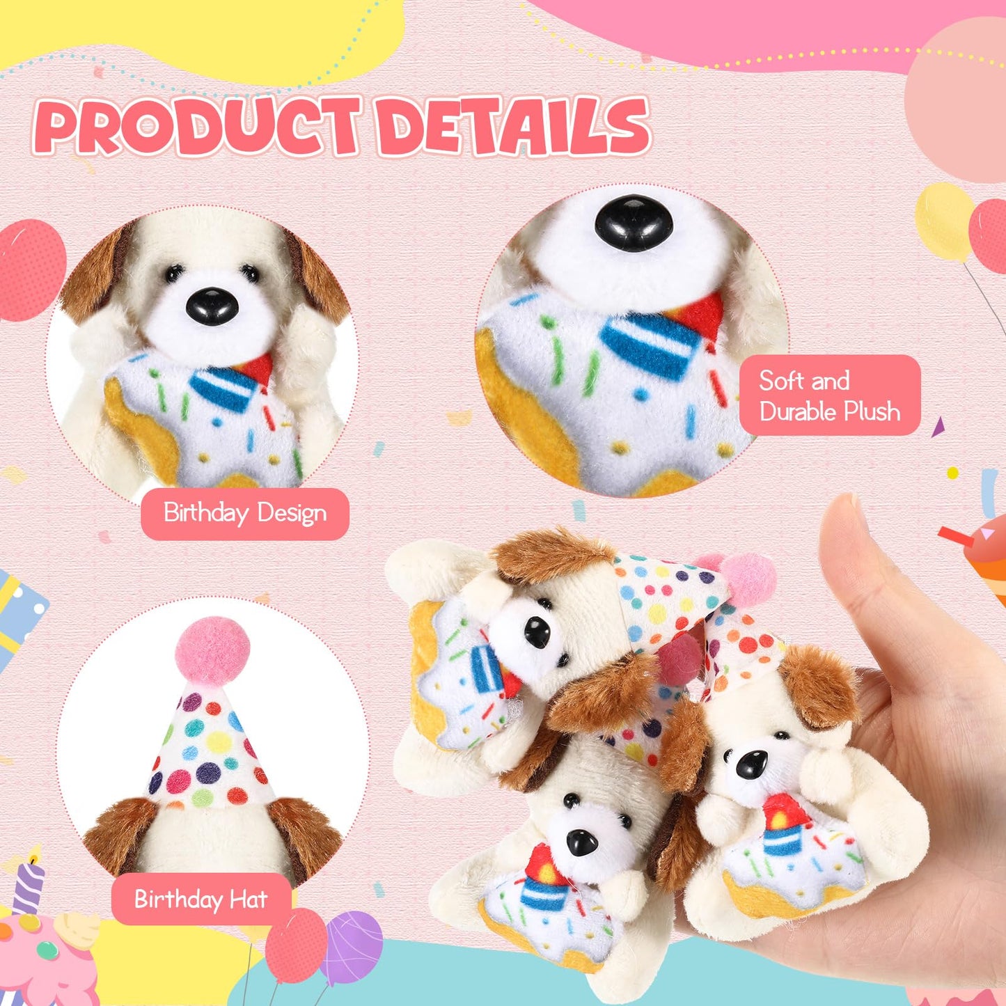 Gejoy 24 Pcs Mini Birthday Puppy Dog Stuffed Animal Bulk Plush Toy with Birthday Hat Cute Soft Puppy Toy Bulk for Goodie Bag Filler Exchange Gift Party Game Reward Carnival Prize