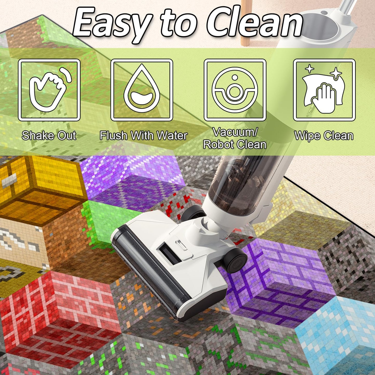 Block Game Rug Teen Boys Carpet with Pixel Games Element Decoration Mat, Cube Block Game Rugs for Boy’s Bedroom Living Room Playroom, Non-Slip Children Gaming Area Rugs (79" x 59")