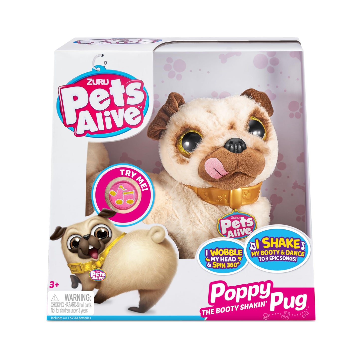 Pets Alive Poppy The Booty Shakin’ Pug – Interactive Dancing Plush Puppy by ZURU Robotic Realistic Soft Dog Plush Stuffed Animal Toy for Kids, Girls