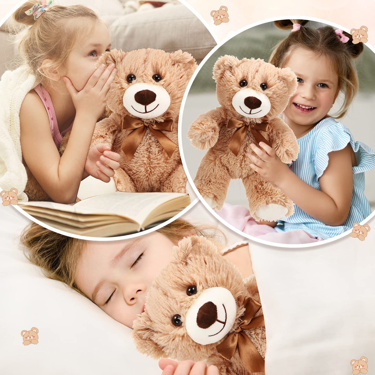 HyDren 12 Pieces Valentine‘s Day Bears Stuffed Animals Soft Plush Toy Bears for Birthday Party Easter Wedding Baby Shower Christian Charity Donation Supplies(Light Brown)