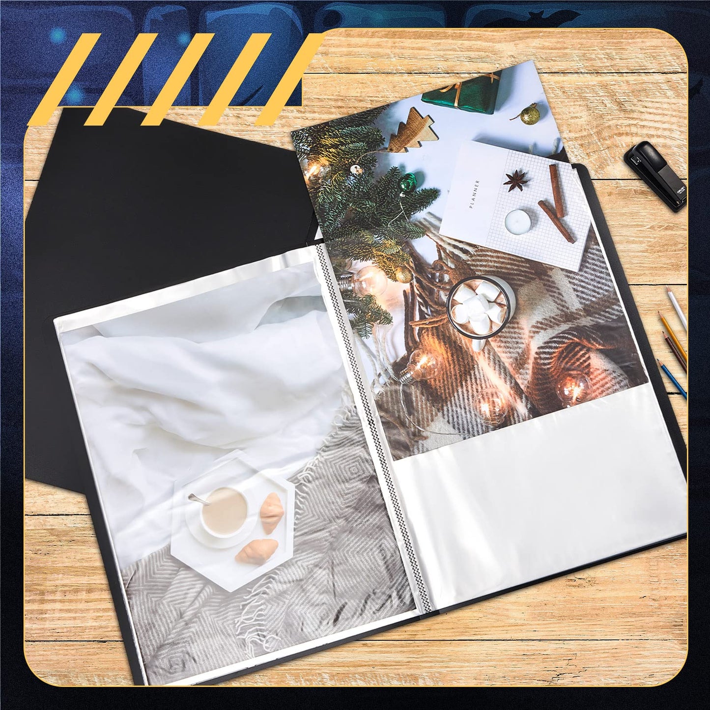 Lewtemi A2 Heavy Duty Binder with Plastic Sleeves 18 x 24 Inch Portfolio Folder with 30 Clear Sheet Protectors Art Portfolio Folder for Artwork Poster Protector for Paper Album Storage Display (Black)