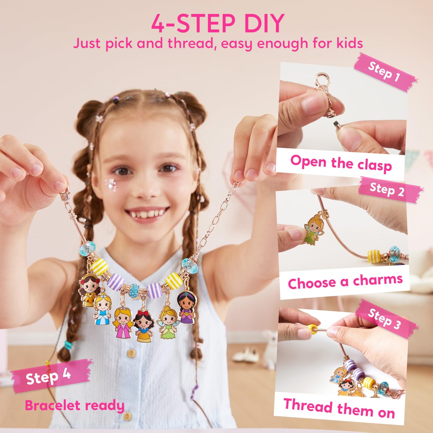 Klever Kits Princess Bracelet Making Kit, Jewelry Making Kit, Bracelets for Girls, Crafts for Kids, 4 5 6 7 8 Year Old Girl Birthday Gifts, Over 650 Beads, Make 30+ Designs, Easter Gifts