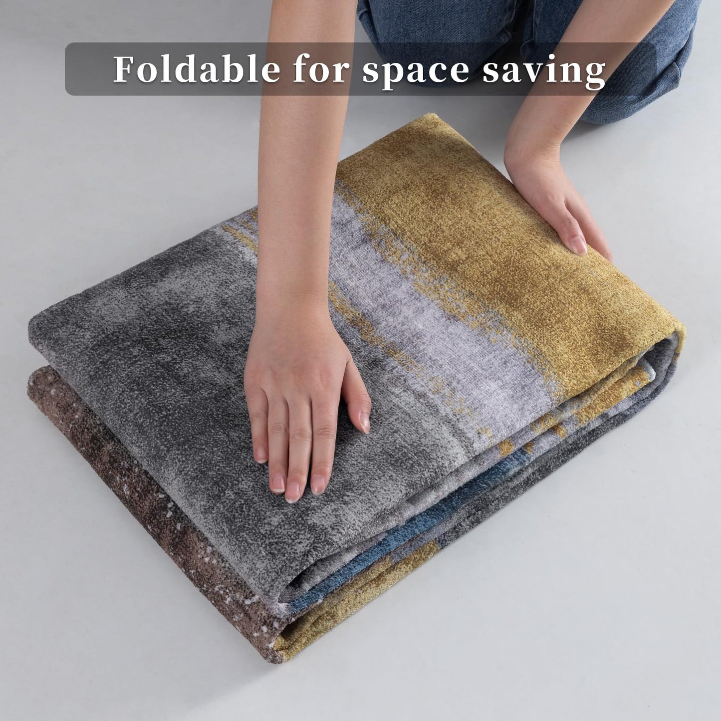 Ciicool 6ft Round Washable Rug, Modern Abstract Circle Rugs, Non-Slip Thin Lightweight Rug Yellow Brown Circular Print Distressed Carpet for Bedroom Living Room Under Dining Table Home Office Decor
