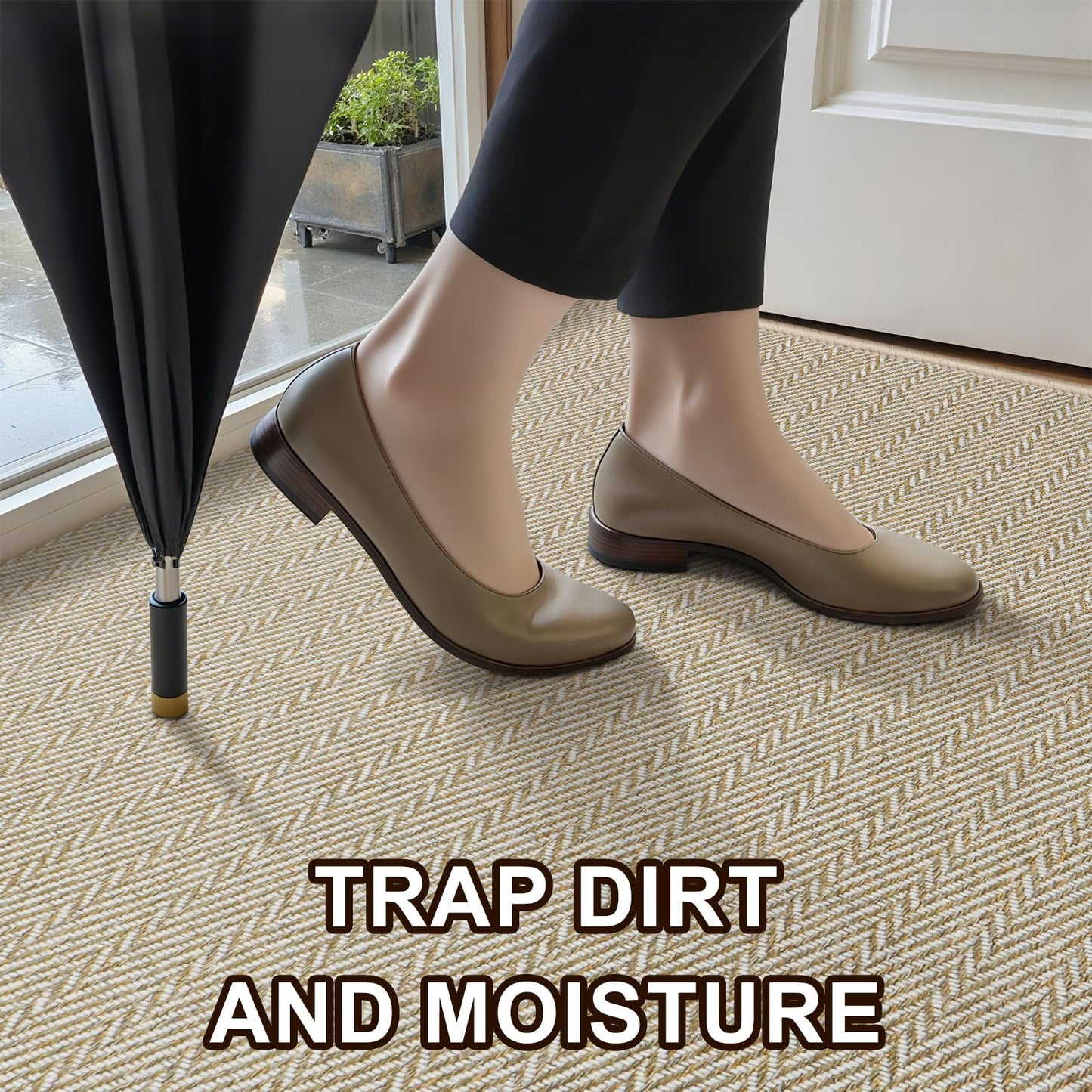 BEISIFLOOR Ultra Thin Door Mat Indoor Entrance 24"x47", Low-Profile Indoor Door Mat, Non Slip Entry Mat Rubber Backing Unique Herringbone Design Inside Doormat Dirt Trapper Entryway Mats, Beige