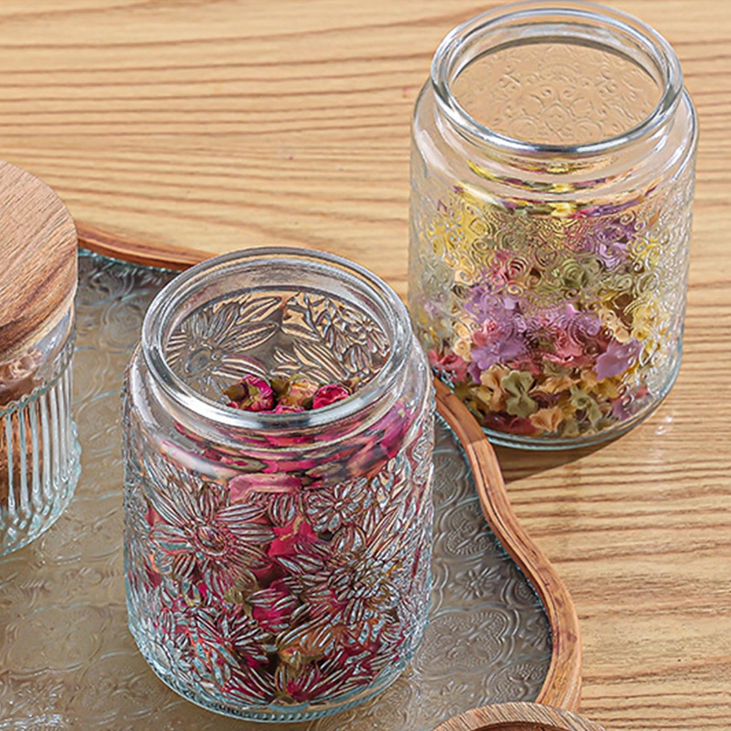 yoqelt Vintage Glass Jars with Wooden Lids, 6 Pack 24 oz Airtight Glass Food Storage Containers Sets for the Kitchen, Sugar Coffee Candy Spice Cookie Tea Pasta