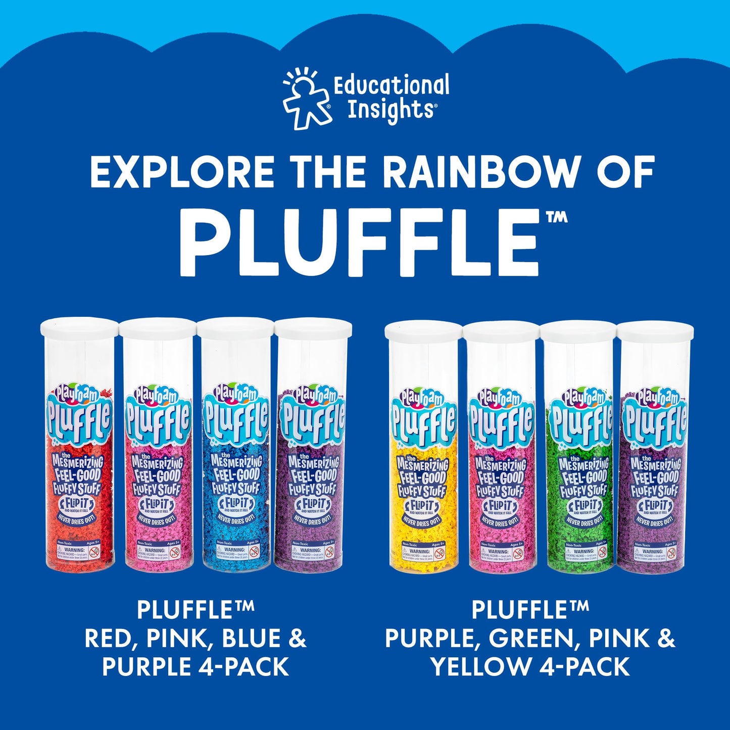 Educational Insights 1942B Playfoam Pluffle 4 Pack: Non-Toxic, Never Dries Out, Feel Good Fluffy Stuff