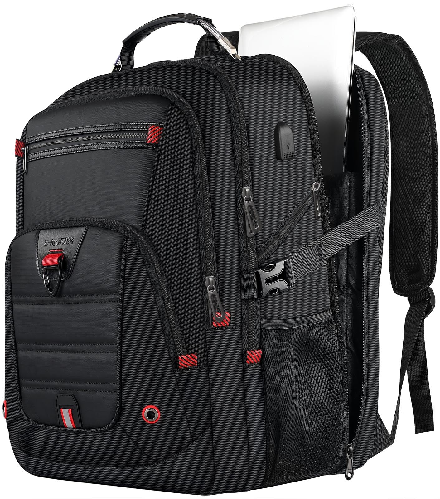 Z-MGKISS Extra Large Travel Backpack, TSA Backpack 17.3 Inch, 50L Anti Theft 17 Inch Big Business Laptop Backpack for Men & Women, Water Resistant College Rucksack Bag with USB Port, Black