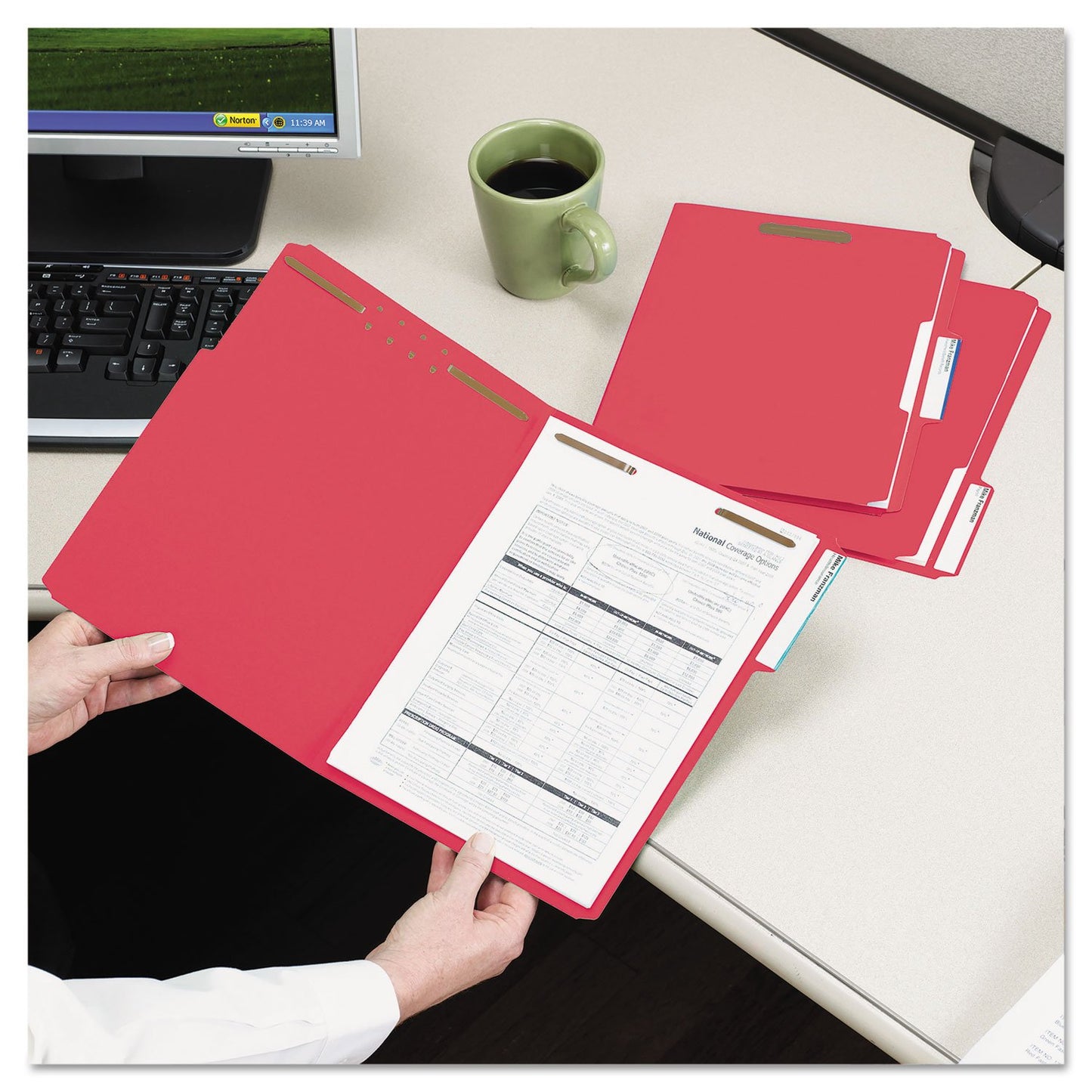 Pendaflex Fastener Folders, 2 Fasteners, Letter Size, Red, 1/3 Cut Tabs in Left, Right, Center Positions, 50 per Box (22740), Specialty