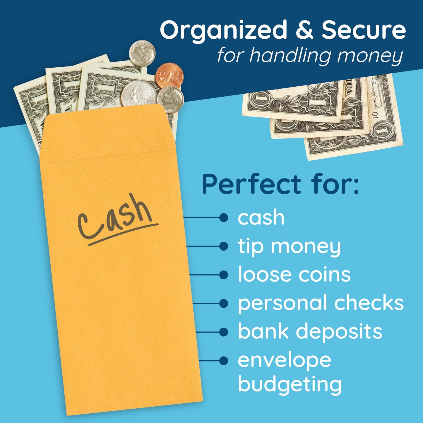 Blue Summit Supplies 500#7 Coin Envelopes, Gummed Seal, 28 lb Brown Kraft Coin Envelopes, for Holding Coins and Keys, Number 7 Size, 3 1/2” X 6 1/2”, 500 Pack