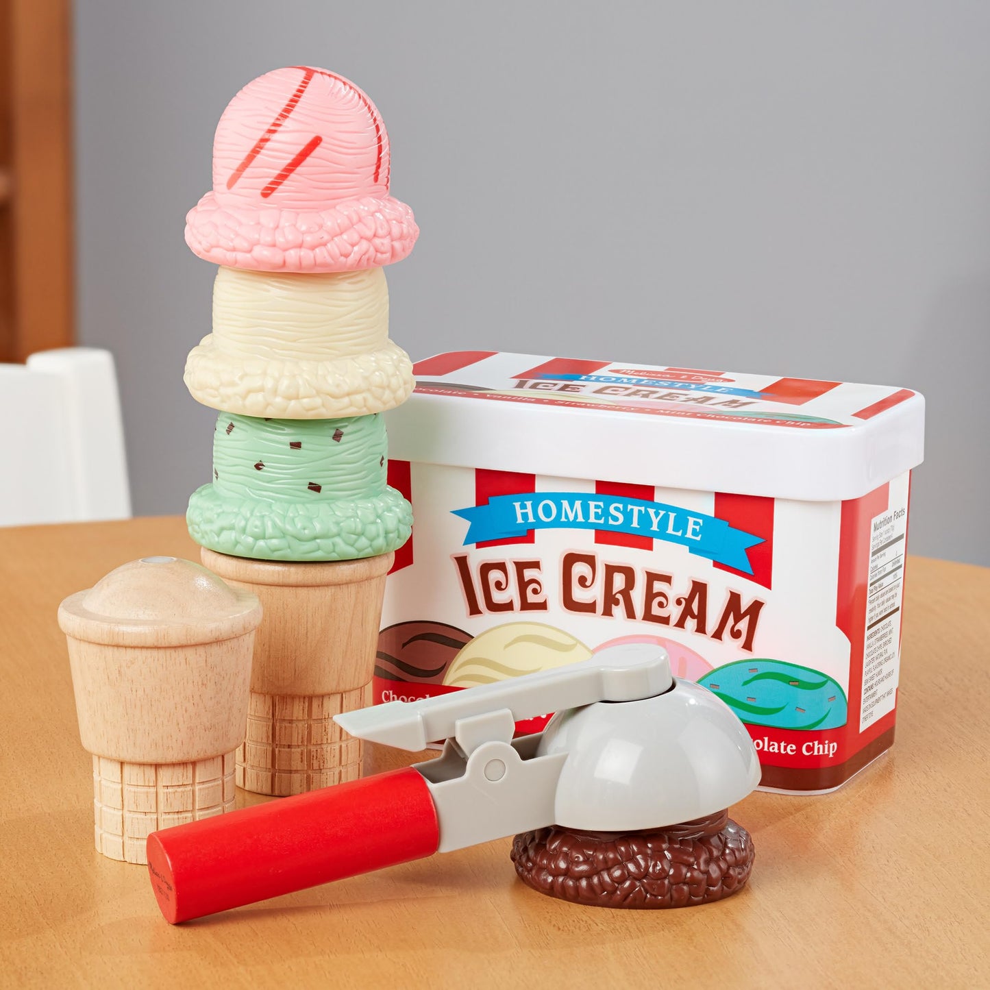Melissa & Doug Scoop and Stack Ice Cream Cone Wooden Magnetic Pretend Play Food Set, Preschool Toy - FSC CertifiedPlay Ice Cream Set, Pretend Food, Toy for Toddlers and Kids Ages 3+