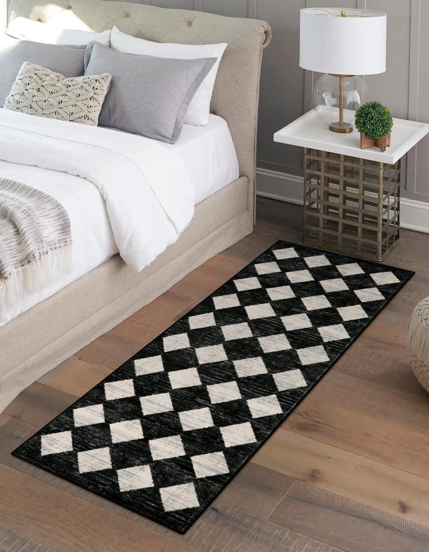 Lahome Moroccan Trellis Runner Rug - 2x6 Washable Black Bathroom Runner Rug Laundry Room Carpet Runners, Modern Soft Non Slip Indoor Floor Accent Mat for Bedside Kitchen Hall Bar Entryway RV