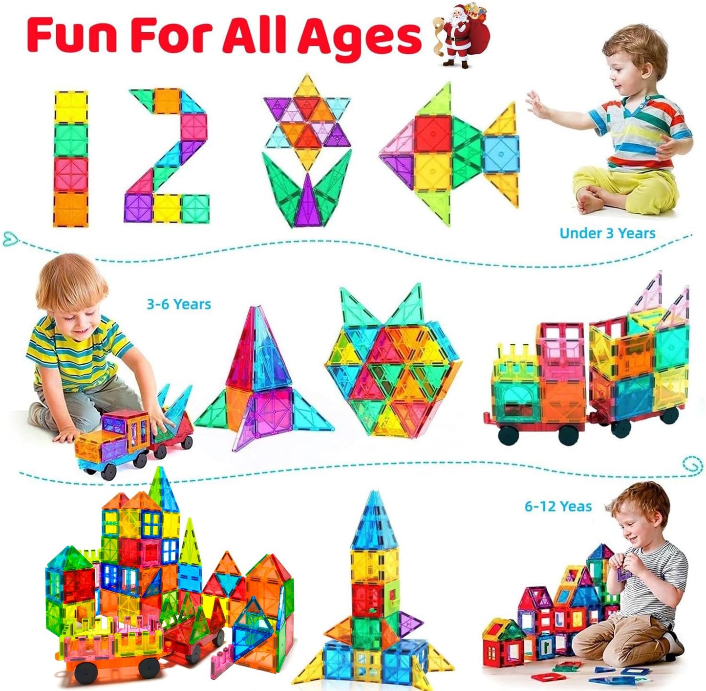 100PCS Magnetic Tiles Magnetic Blocks for Kids 3-5 6-8 8-10 Construction STEM Learning Resources Magnet Building Blocks Toddler Toys Christmas Birthday Gifts Toys for 3 4 5 6 7 8+ Year Old Boys Girls