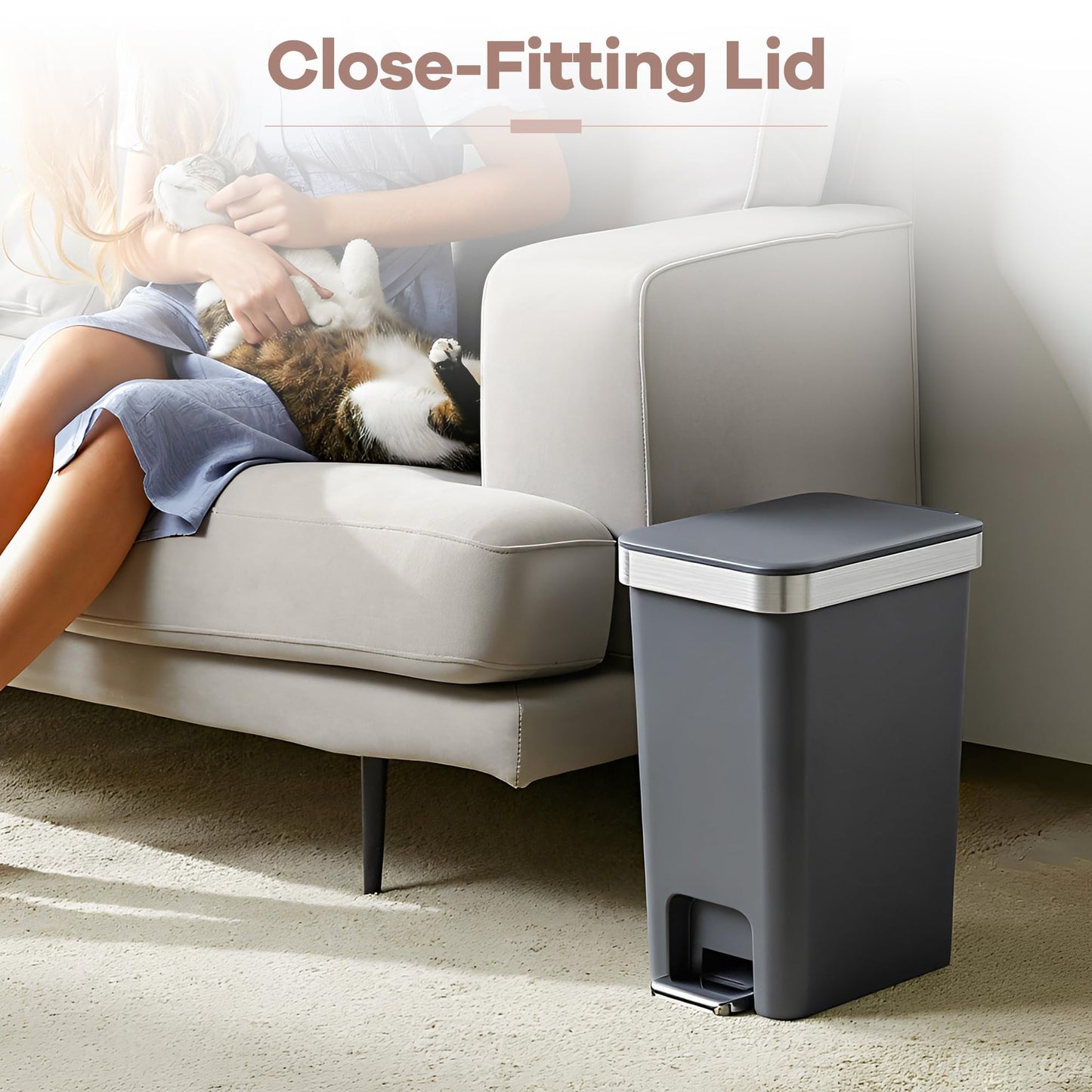 onlcuk 2Pack Small Bathroom Trash Can with Lid Soft Close, 10 Liter/2.6 Gallon Slim Garbage Can-Metal Step and Press top Lid, Mini Modern Waste Basket for Toilet, Office, Bedroom,Dorm,Dark Gray