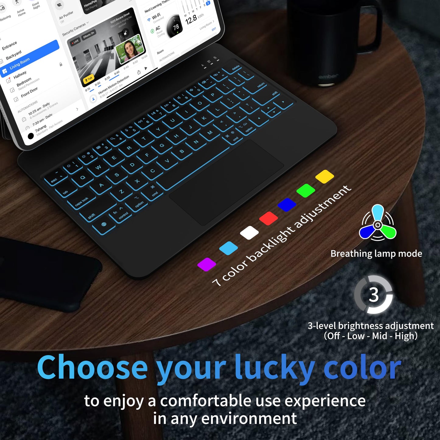 Otuoor Keyboard Case for iPad Air 11 inch (M3 2025 / M2 2024) & iPad Pro 11 inch (4th/3rd/2nd/1st Gen), Magic Keyboard for iPad Air 5th/4th Gen with 7 Colors Backlight, Multi-Touch Trackpad (Black)