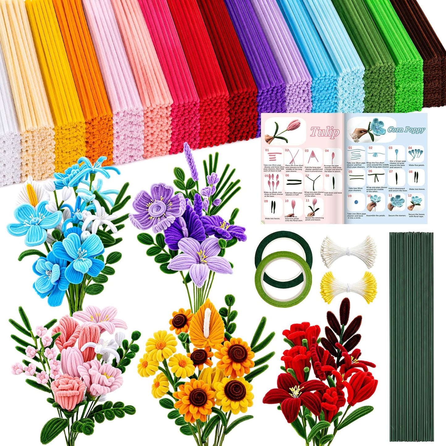 RQAYE 1600Pcs Pipe Cleaner Flower Kit