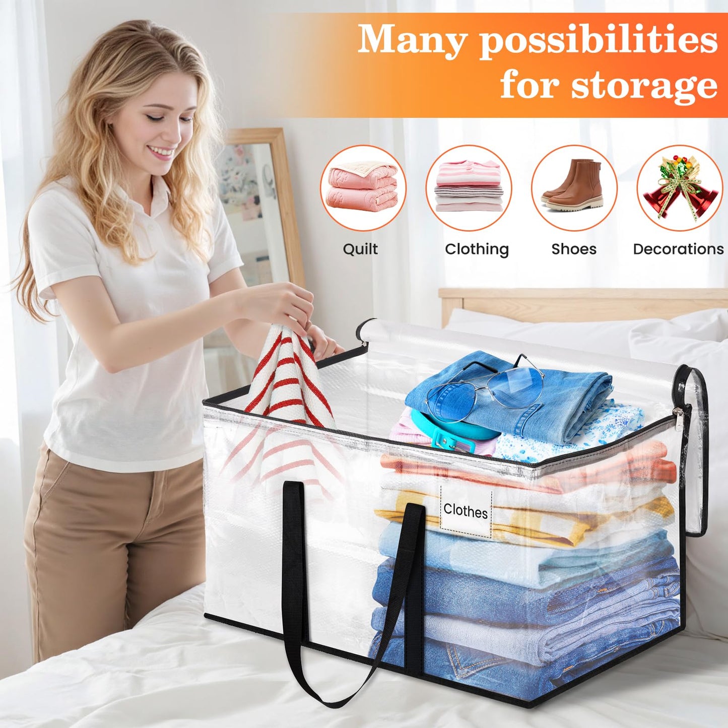 EpicTotes Extra Large Heavy Duty Moving Bags, Storage Bags with Strong Zippers & Handles, Packing Bags for Moving Essentials, Ideal Storage Tote for Home, Dorm & Storage Solutions, 125L 10 Packs Clear