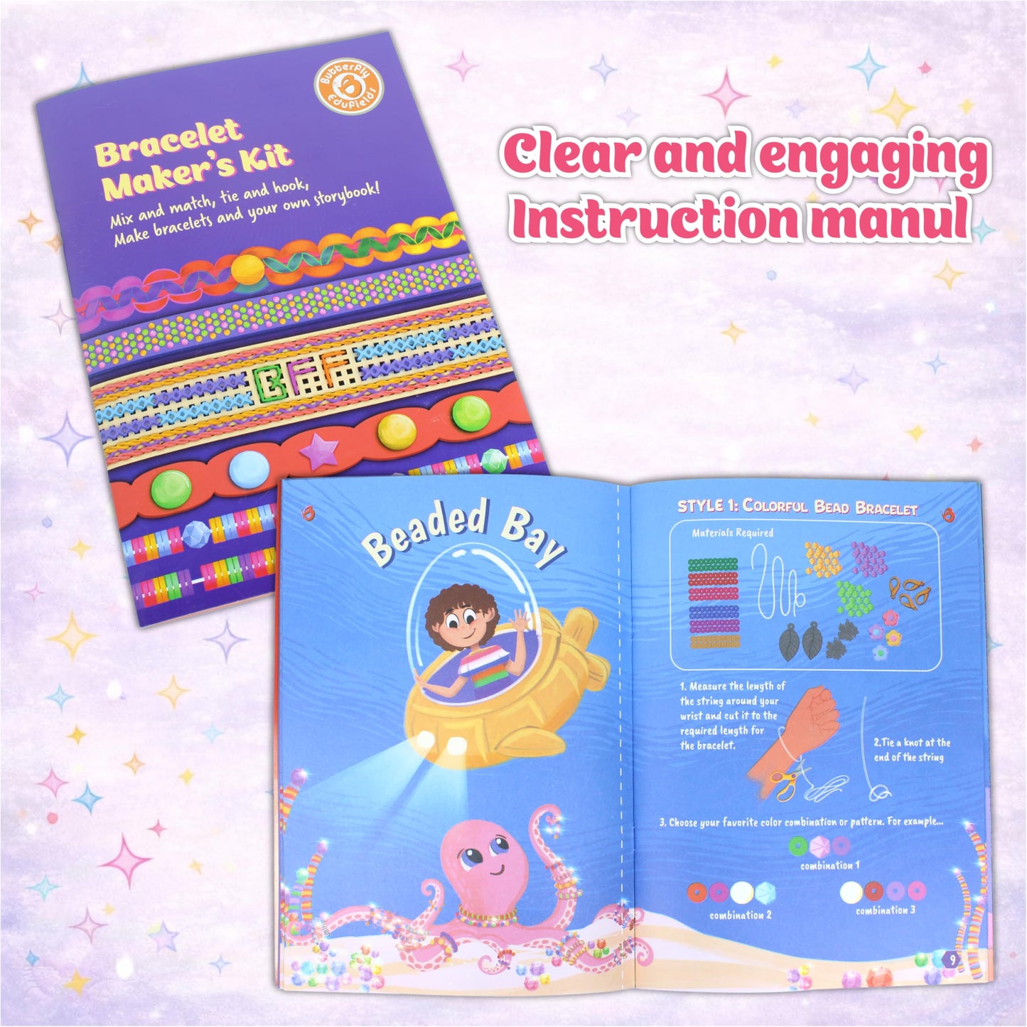 Butterfly EduFields Bracelet Making Kit for Girls Ages 8-14 | 25+ DIY Bracelets, 8 Craft Styles, Storybook | DIY Jewelry Craft Kit for Girls with 200+ Pieces, Beads, Loom, Charms, Threads, Clay, Gems