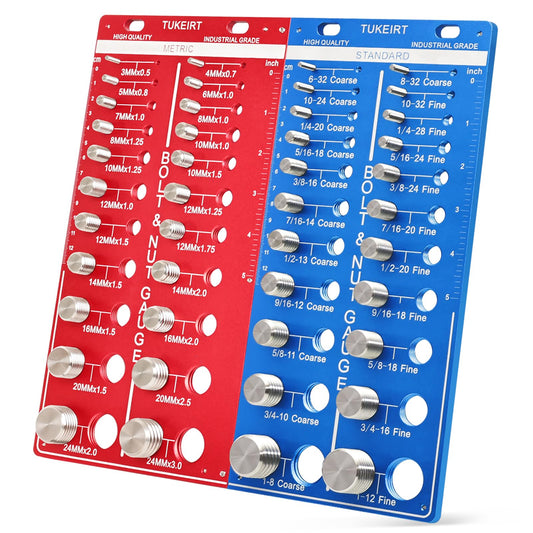 44 Nut and Bolt Thread Checker, 2 in 1 Bolt and Nut Identifier Gauge, Bolt Size and Thread Gauge with Metric and Standard,Inch and Centimeter Double Scale (Red + Blue)
