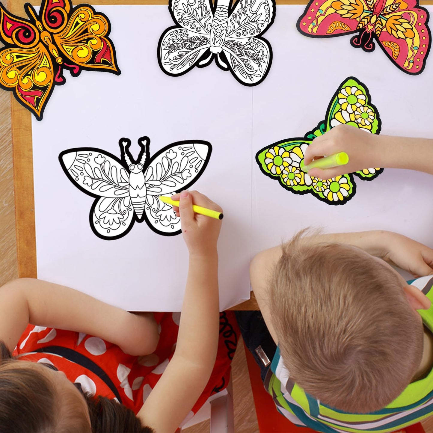Bosctanuc 48 PCS Butterflies Velvet Coloring Cardstock - No-Mess Fuzzy Art Coloring Kit for Kids & Adults,Stress-Relief Craft Set for Classroom, Mother's Day Handmade Gifts & Spring Party Supplies