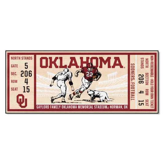 FANMATS 23143 NCAA - Oklahoma Sooners Ticket Design Runner Rug - 30in. x 72in. | Sports Fan Area Rug, Home Decor Rug and Tailgating Mat