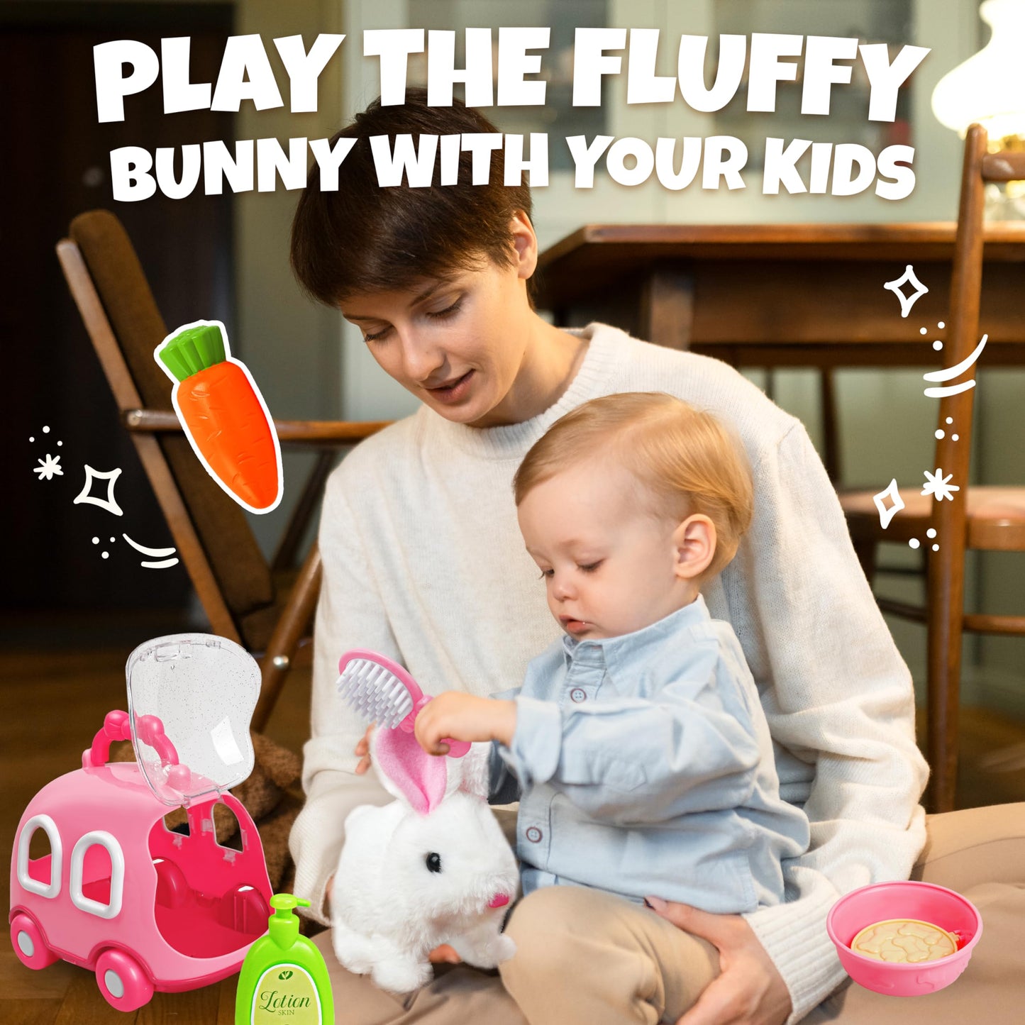 SMILESSKIDDO Hopping Bunny Toys for Girls - Electronic Jumping Rabbit with Wiggle Ears Twitch Nose, Storage Cage and Accessories, Interactive Pet Gifts for Toddlers 2 3 4 5 6
