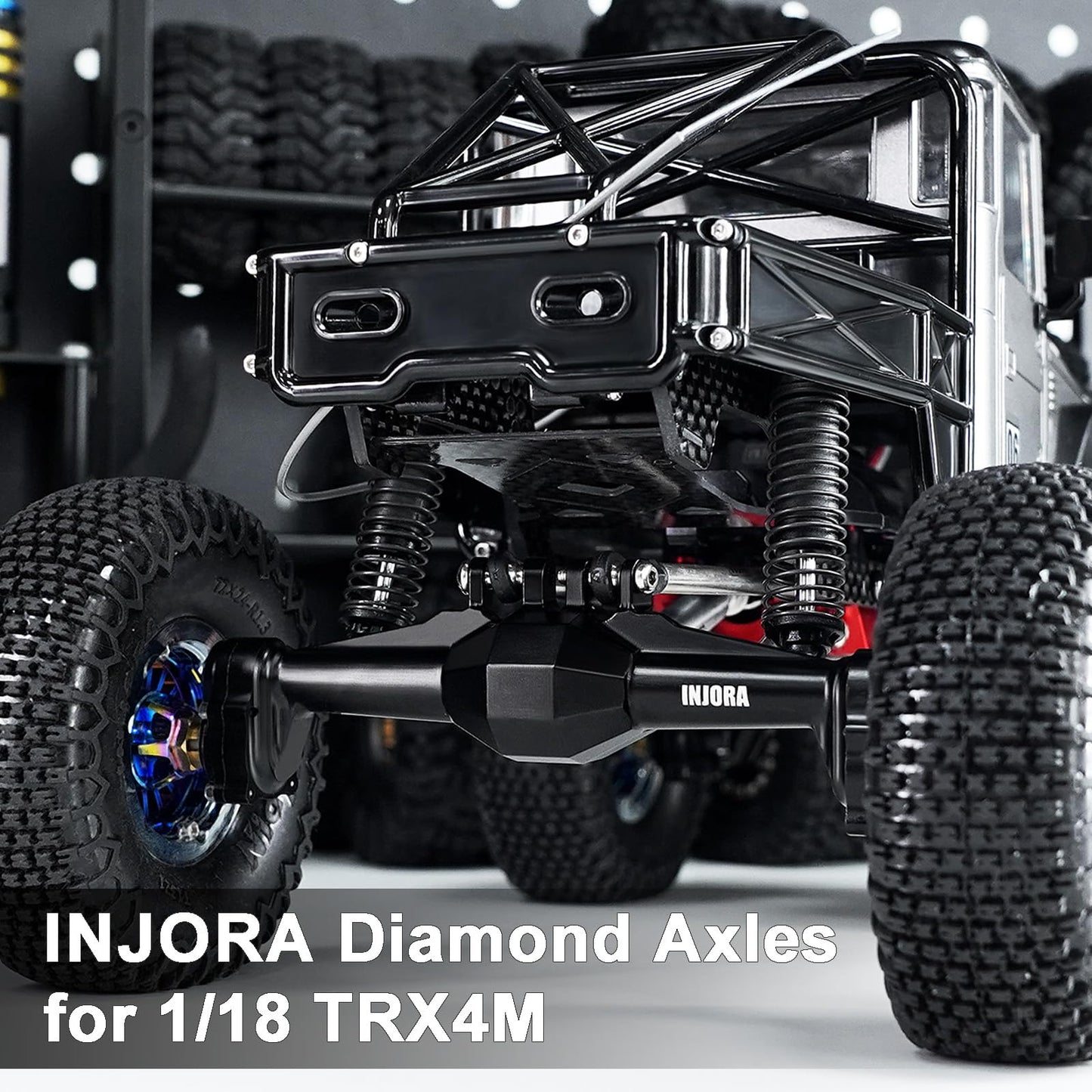 INJORA +5mm Diamond Portal Axles with Lay Down Servo Mount & Links for 1/18 RC Crawler TRX4M Upgrade(Black)