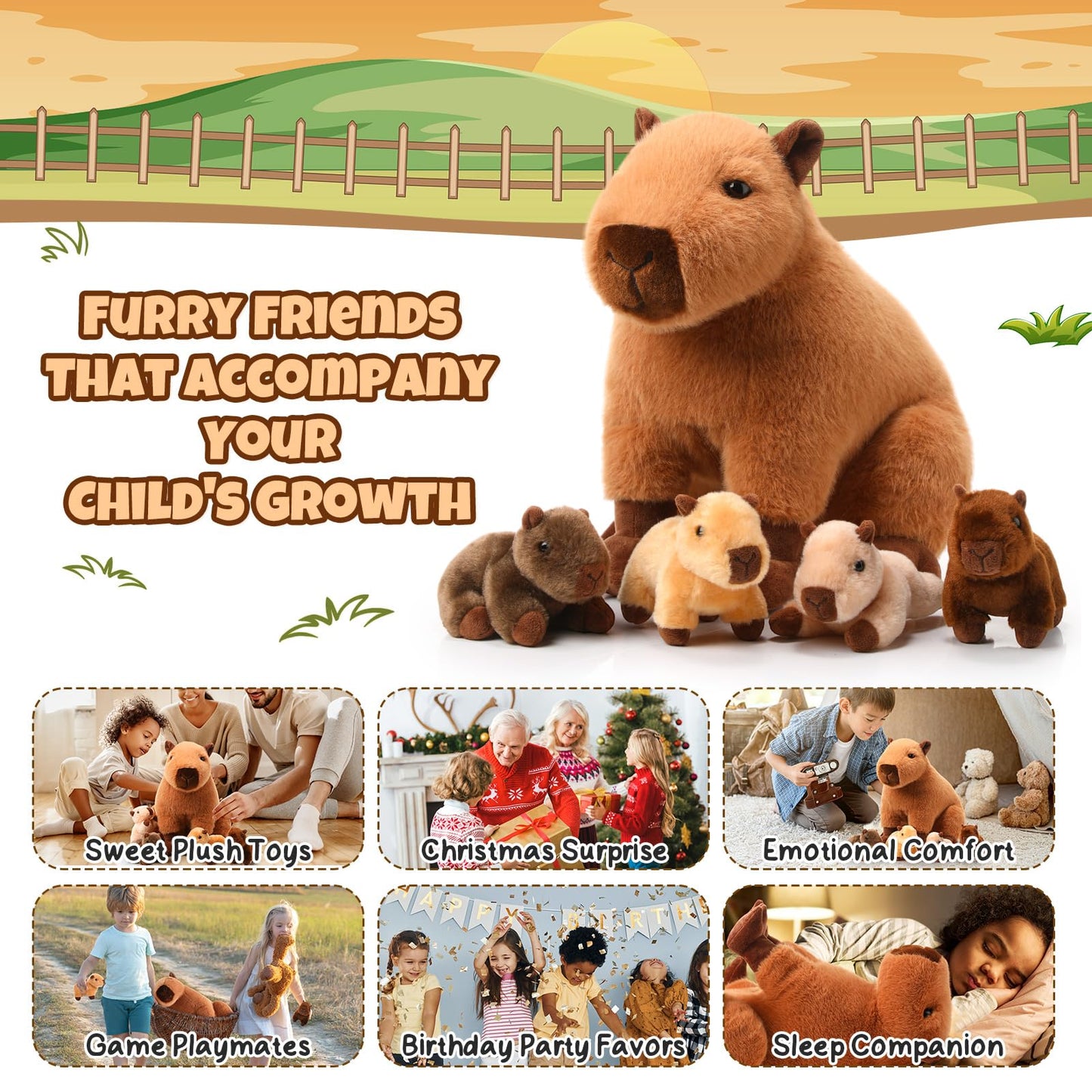 Hollowfly 5 Pcs Capybara Stuffed Animals Capybara Plush Set Gift for Kids Mommy with 4 Cute Babies Inside Soft Stuffed Plushies for Boys Girls Birthday Party Favors(Dark Color)