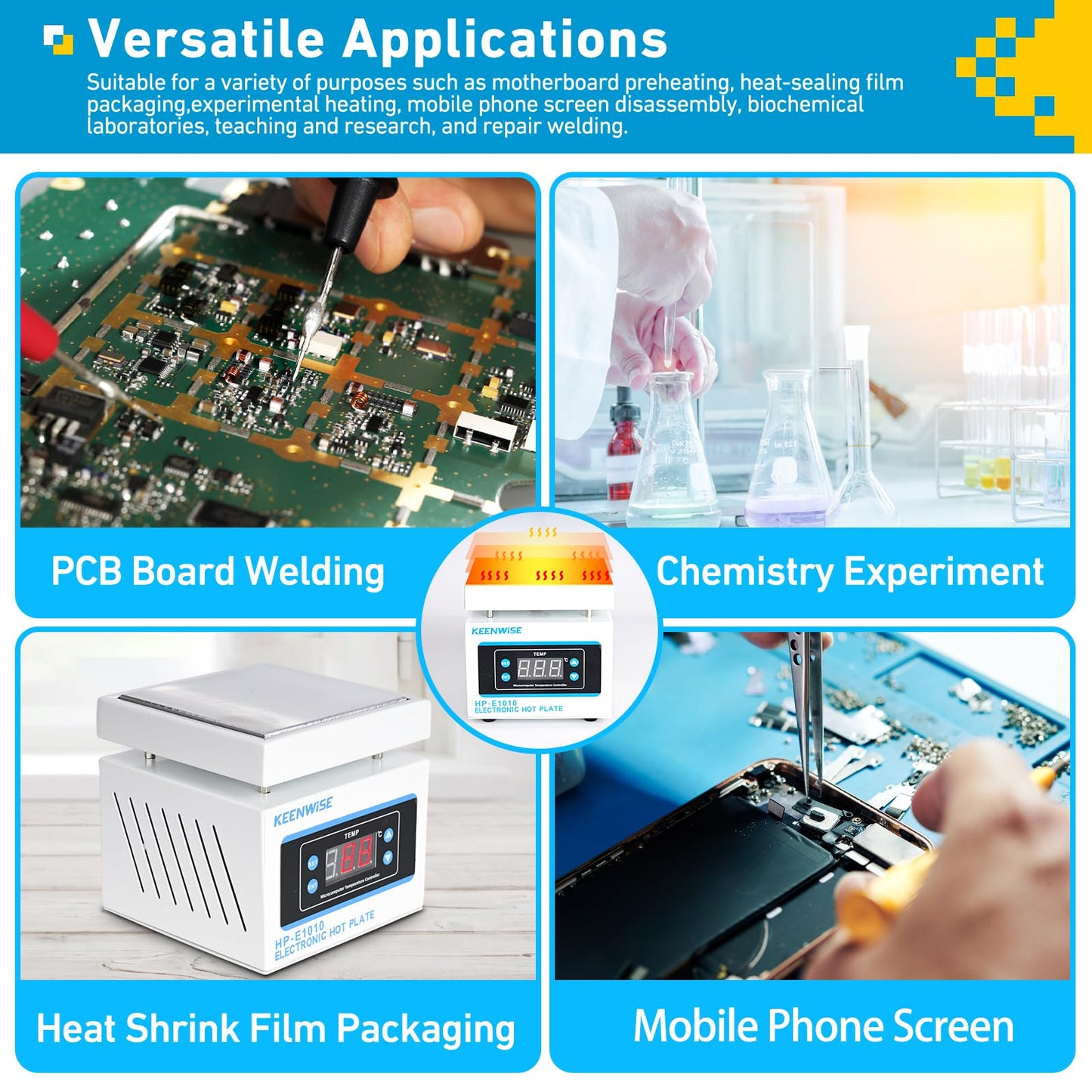 KeenWise 110V 360W Soldering Hot Plate, Electric Hot Plate, LED Microcomputer Electric Preheat Soldering Station Welder Hot Plate Rework Heater Lab 100X100mm (3.94 * 3.94in) Plate