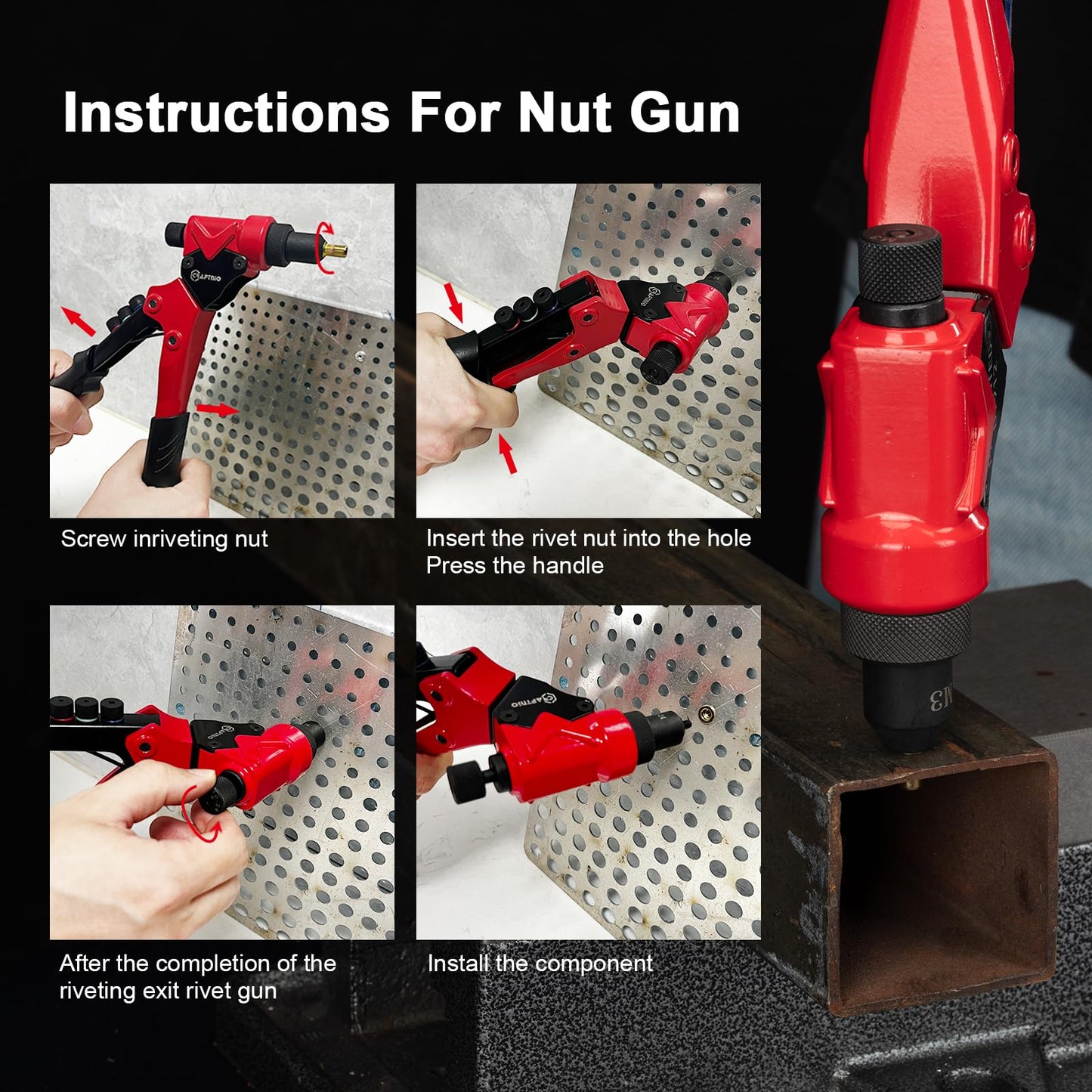 2 in 1 Rivet Nut Tool, Rivet Gun, 360° Swivel Head Multi-Application Tool with 4 Rivet Heads and 8 Metric & SAE Mandrels, Hand Riveter Tool with 80 Rivets and 80 Rivet Nuts, Designed for Tight Space