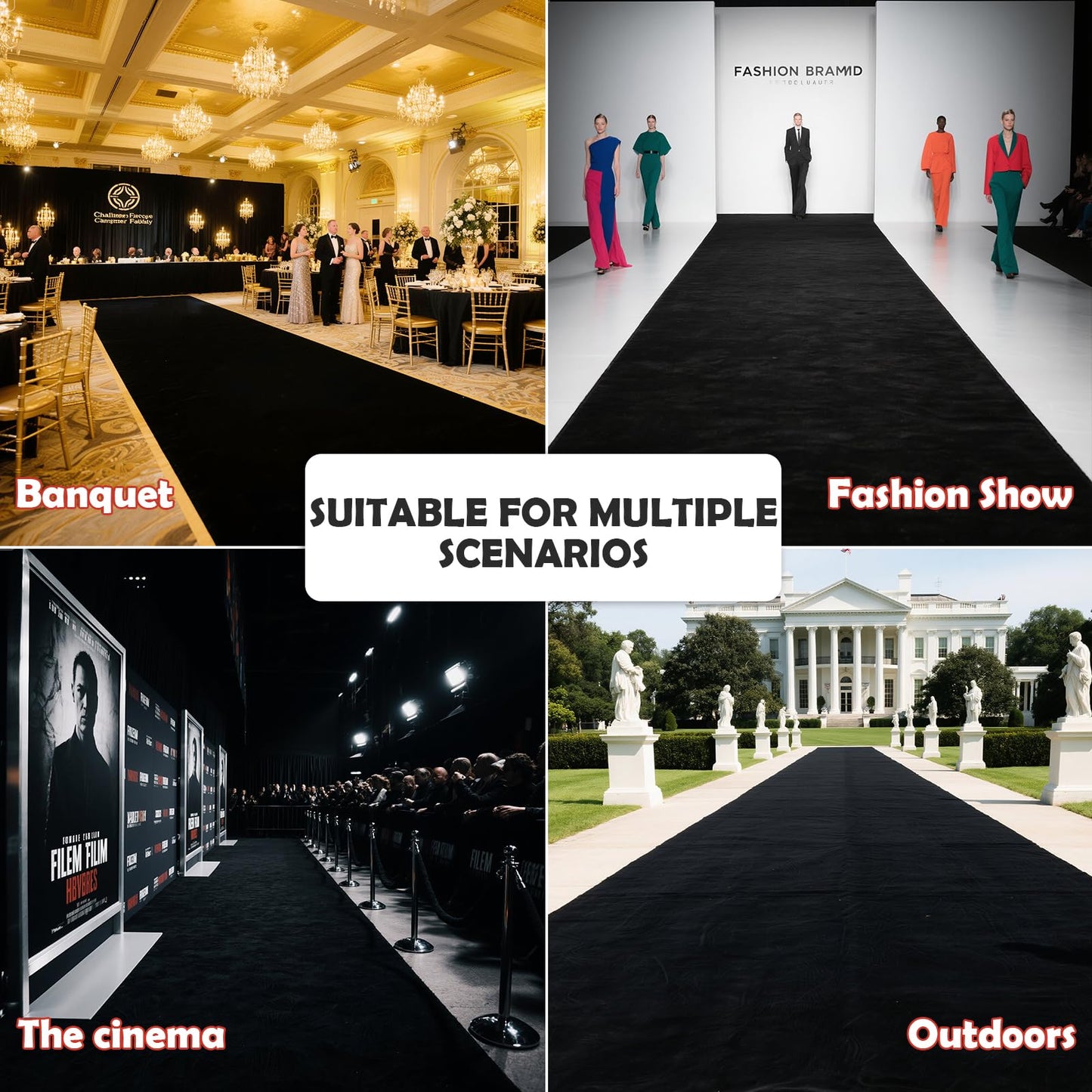 450 GSM Extra Thick Waterproof Black Carpet Runner for Events Decorations, 3X10 Ft Not Slip Red Runner Aisle Runway Rug for Wedding, Party, Banquet, Activity Entrance and Special Events Decorations