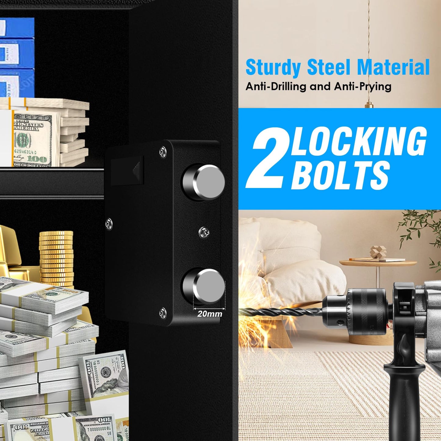 2.8 Cuft Large Fire Proof Safe for Home Documents, Digital Security Box with Key and Combination, Anti-Theft Fire Safety Box for Home Office, Document Safe for Money Firearm Medicine Valuables