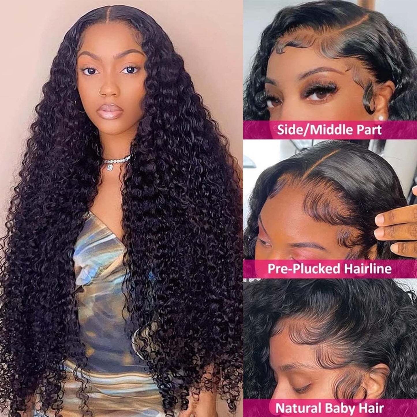 Deep Wave Lace Front Wigs Human Hair Pre Plucked 13x4 Lace Frontal Wigs For Women With Baby Hair 180% Density Wet and Wavy Transparent Brazilian Human Hair Wig Pre plucked Hair Natural Color 24Inch