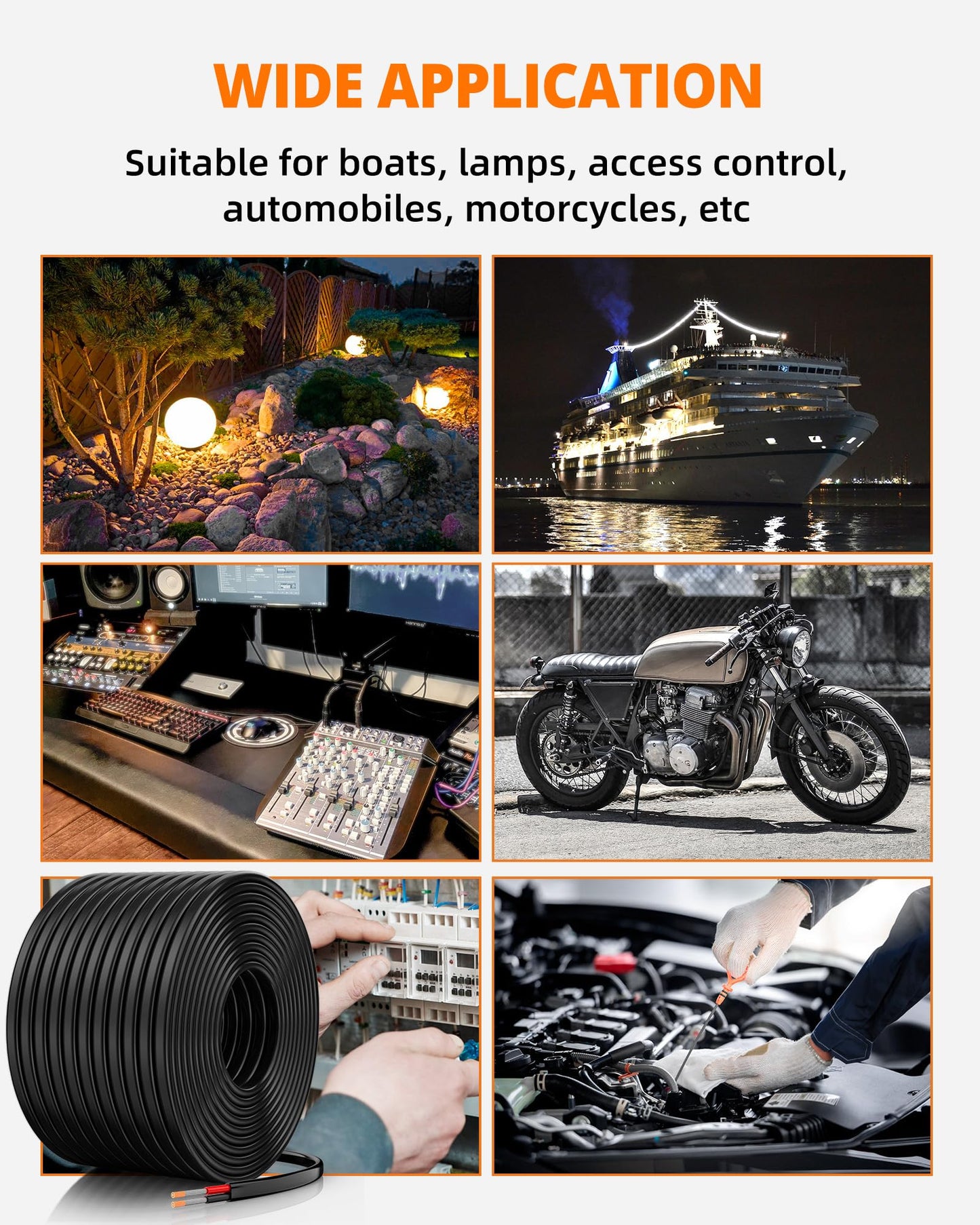 CONEPY 16 Gauge Wire, 16 AWG 2 Conductor Electrical Wire, Flexible/Oxygen-Free Tinned Copper/Stranded PVC 16/2 Cord for Automotive, Marine, LED Strips, Solar, RV, Lighting (100FT-30.4M)
